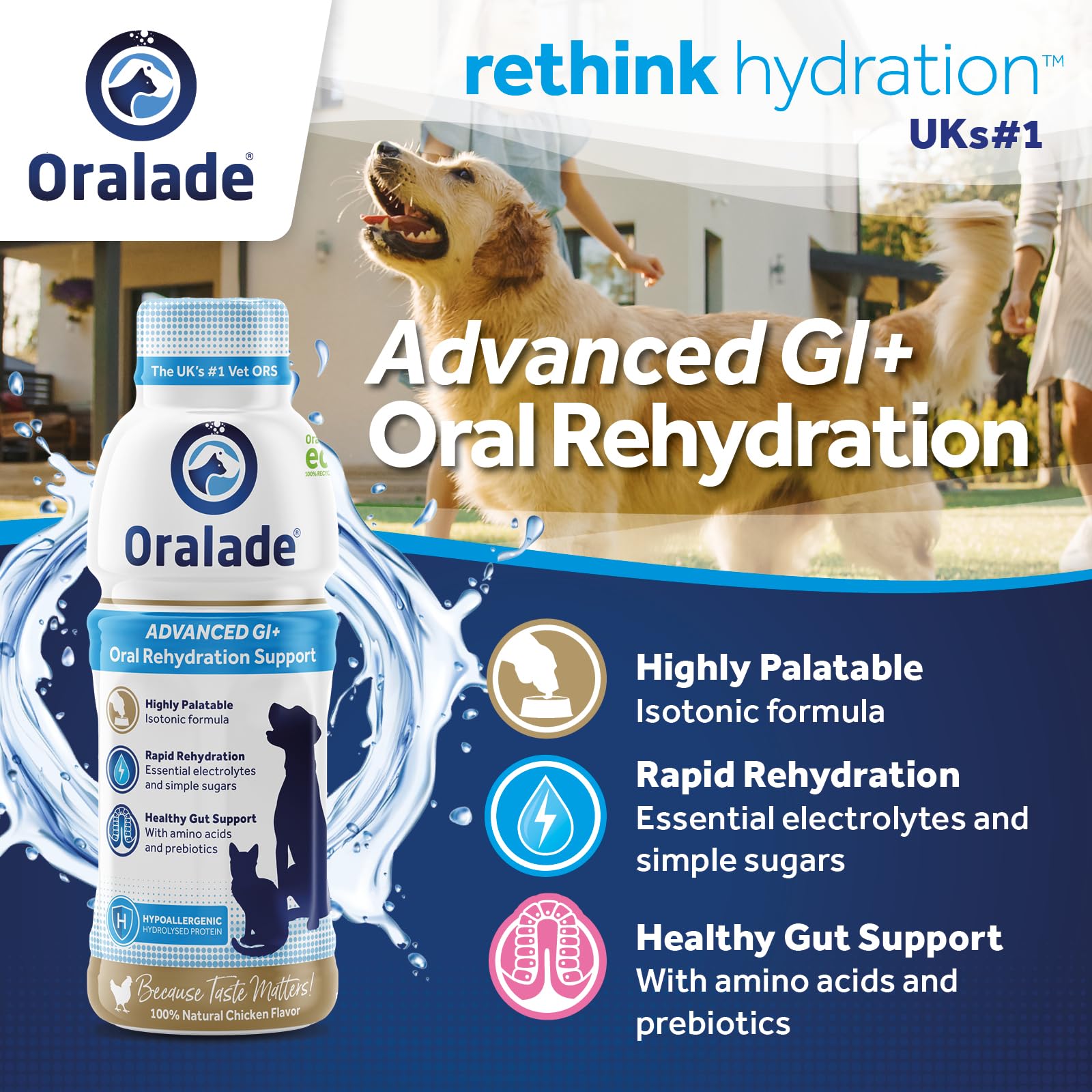 oralade Advanced GI+ Oral Rehydration & Gut Support Liquid for Dogs | Chicken Flavour | 500ml