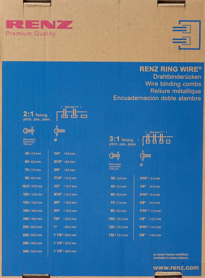 Renz 320690023 6.9 mm Ring Wire Cut Element - White, 2:1 Pitch, A4, 100 Wires per Pack