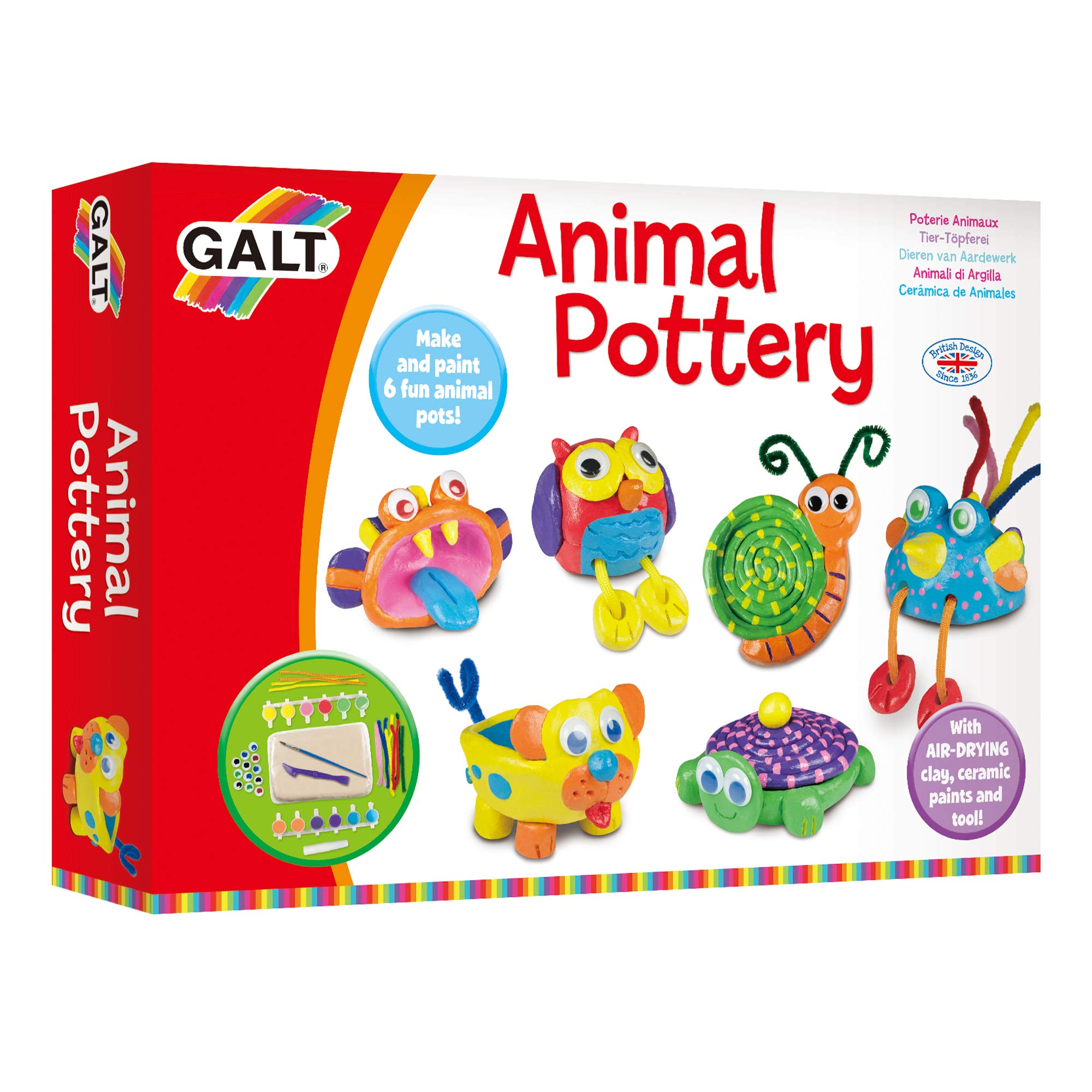 Galt Animal Pottery Kids' Craft Kit - Air-Drying Clay Set for Ages 6+