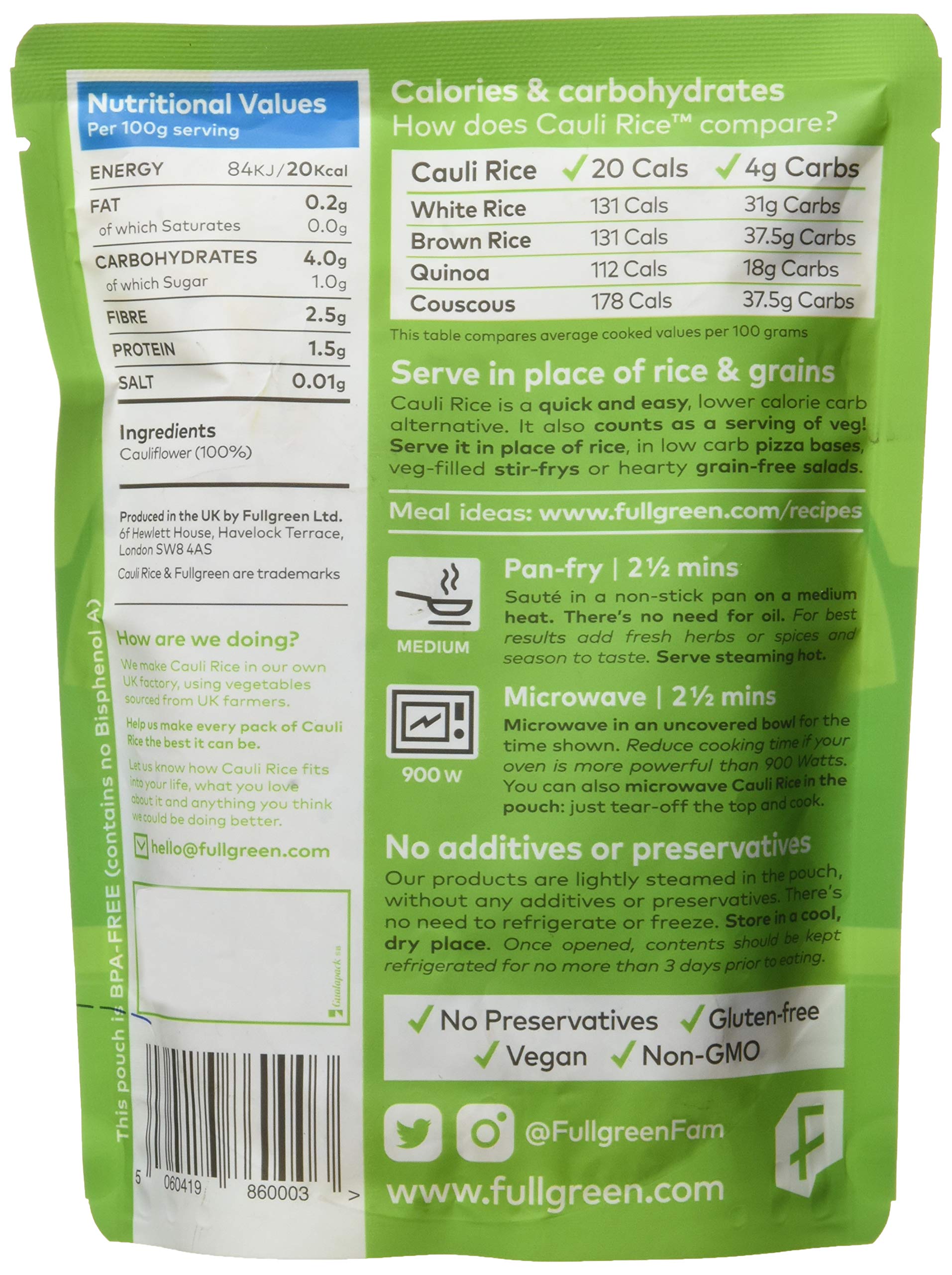 Cauli Rice Original 200g - Low Calorie Cauliflower Rice Alternative by Fullgreen