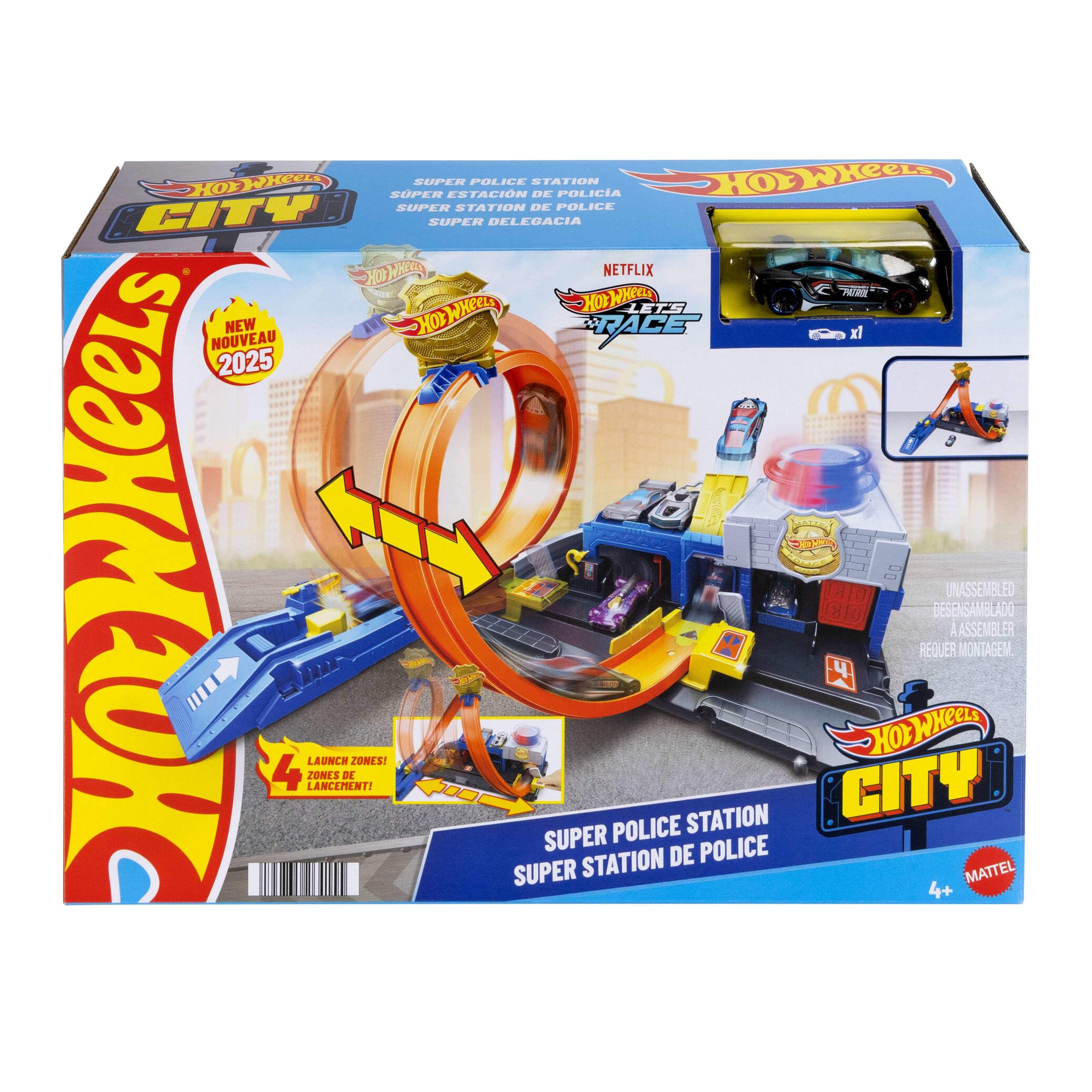 Hot Wheels Super Police Station Playset - Adjustable Loop Track | Includes 1:64 Scale Car | Model JBM71 7