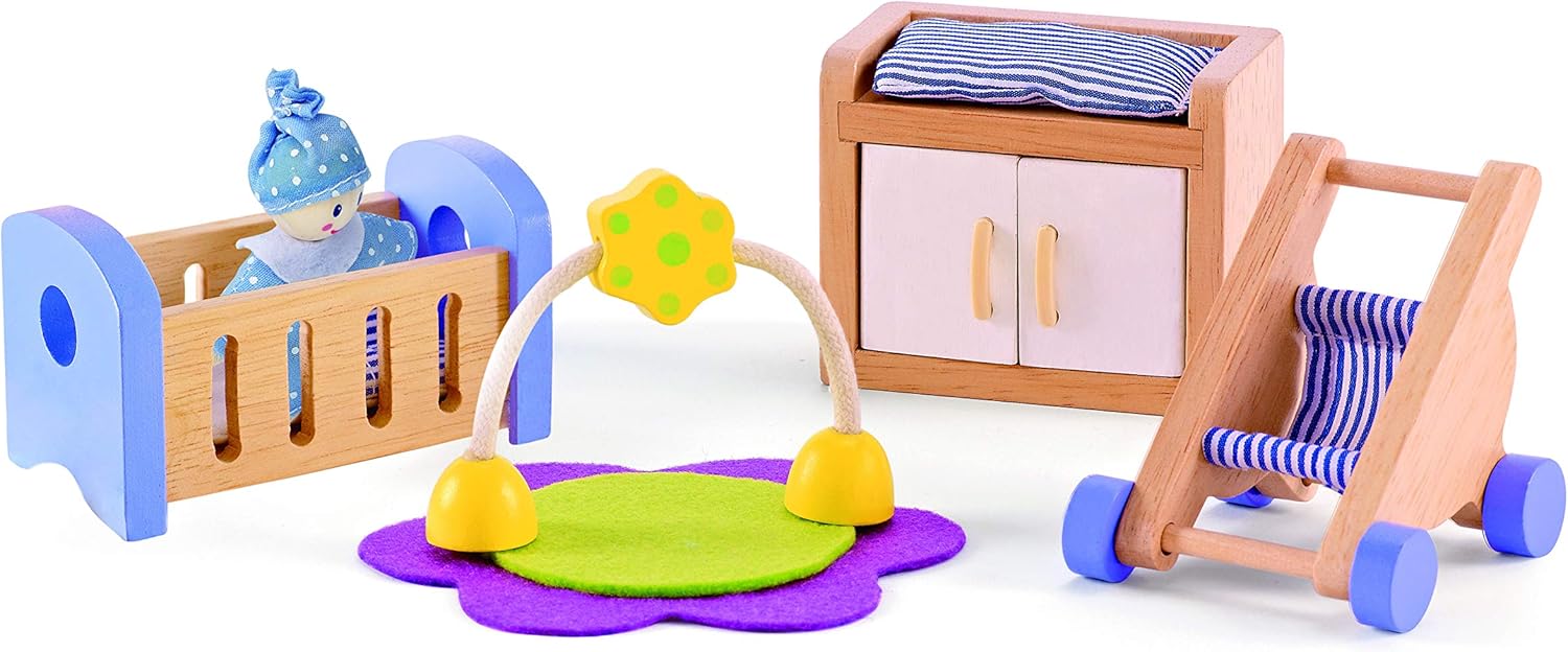 Hape E3459 Baby's Room Wooden Dollhouse Accessories - 1" Scale Playset for Toddlers