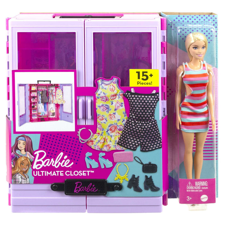 Barbie Fashionistas Ultimate Closet and Doll Playset with 3 Outfits, 6 Hangers, and 15 Accessories (HJL66)