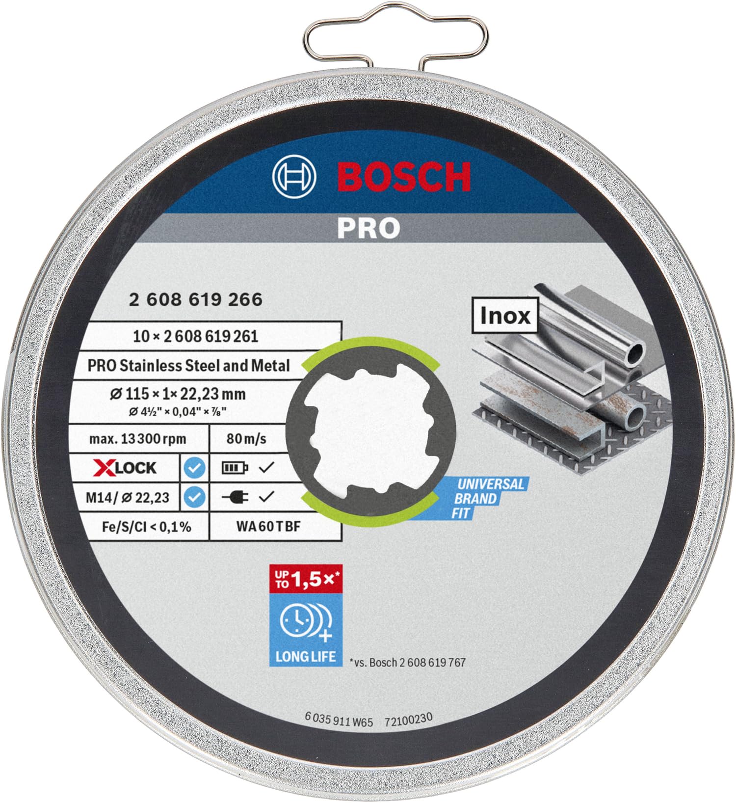 Bosch Professional 2608619266 Pack of 10 Straight Cutting Disc Standard for Stainless Steel and Metal - 115 mm 6
