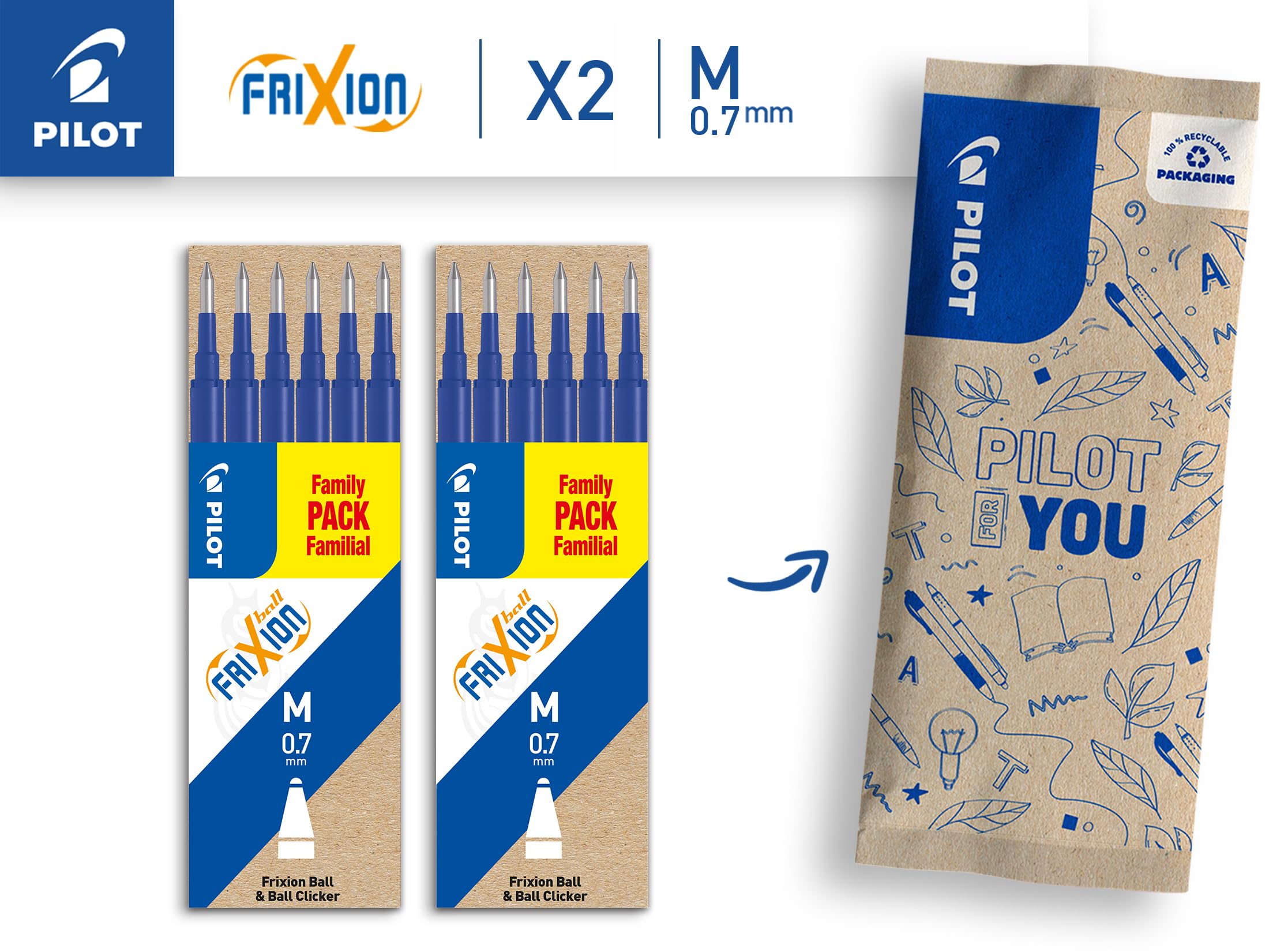 PILOT Frixion Erasable Rollerball Pen Refills - 0.7mm Tip, 0.4mm Line, Blue Ink | 12 Count Set