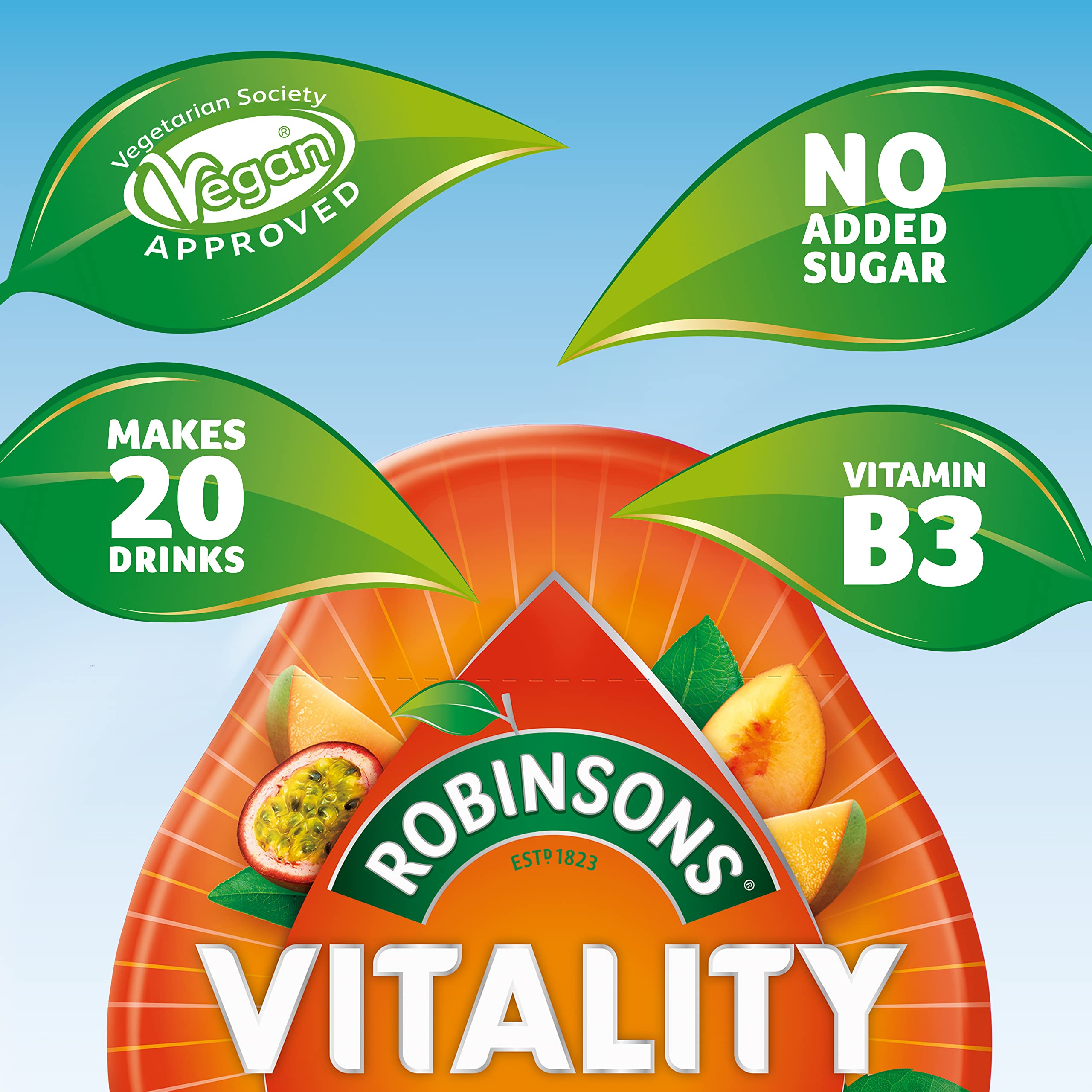 Robinsons Vitality Drops Peach, Mango & Passion Fruit Super Strength Squash Concentrate | 66ml 2