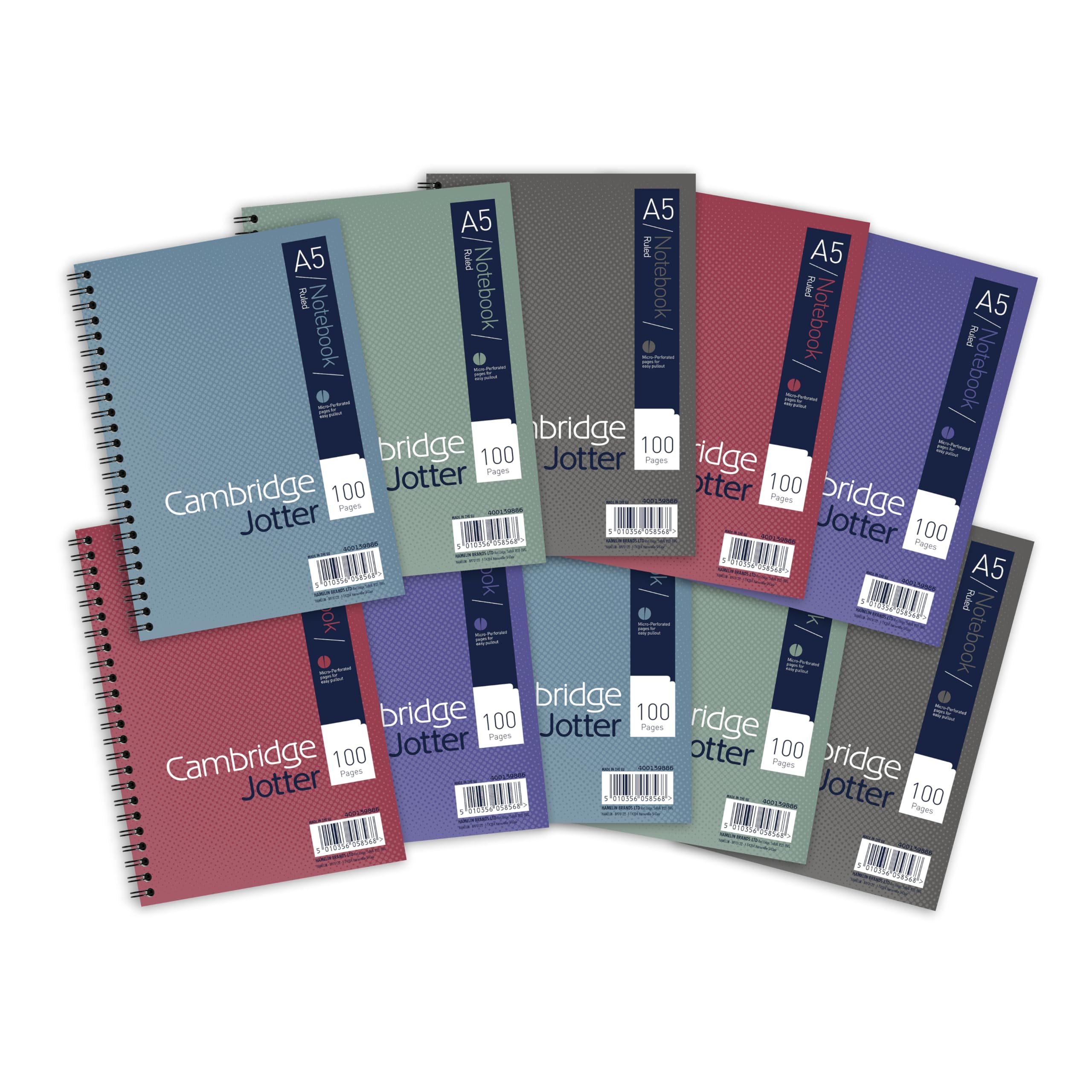 Cambridge Jotter A5 Wirebound Notebook - 10 Pack, 8mm Lined with Margin, 100 Pages 1