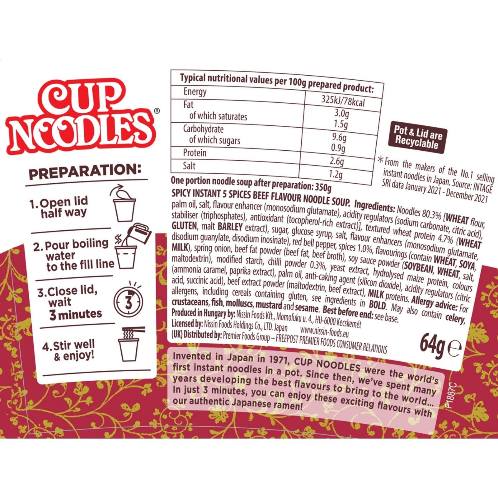 NISSIN Cup Noodles 5 Spices Beef Flavoured Instant Noodles - 8 Pack, 73 g Each Pot 2