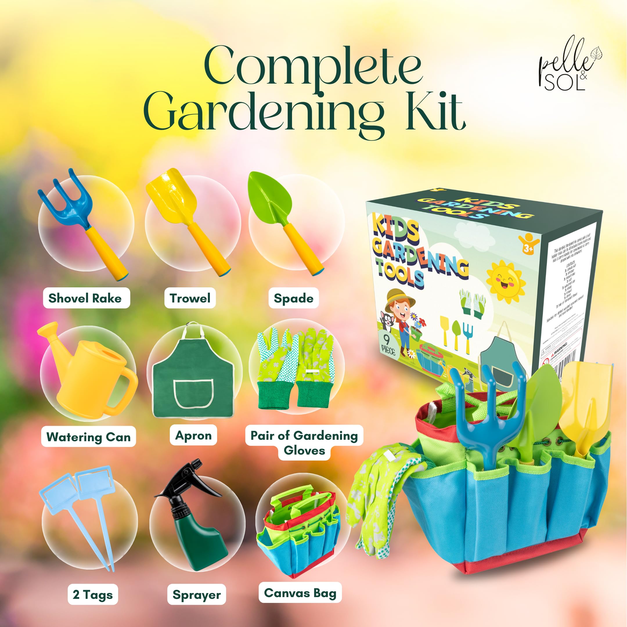 Pelle & Sol 10-Piece Kids Gardening Tool Set - Durable Metal & Plastic Tools for Ages 4+ 2