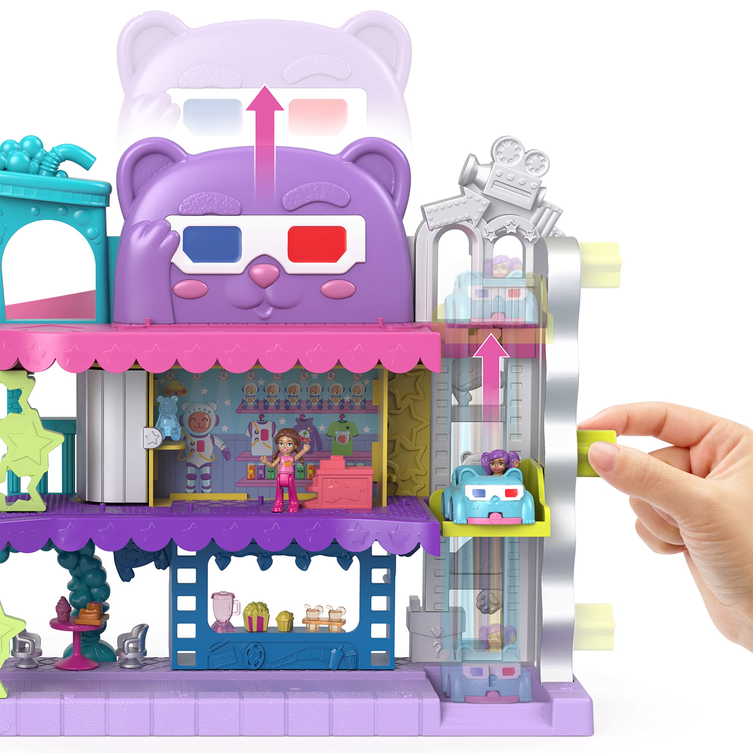 Polly Pocket Pollyville Drive-In Movie Theatre Playset with 2 Micro Dolls, 1 Toy Car, 11 Accessories 4