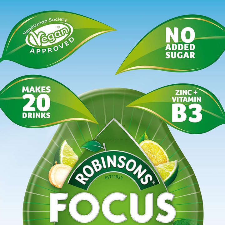 Robinsons Focus Benefit Drops Lemon, Lime & Ginseng with Vitamin B3 and Zinc - 50ml