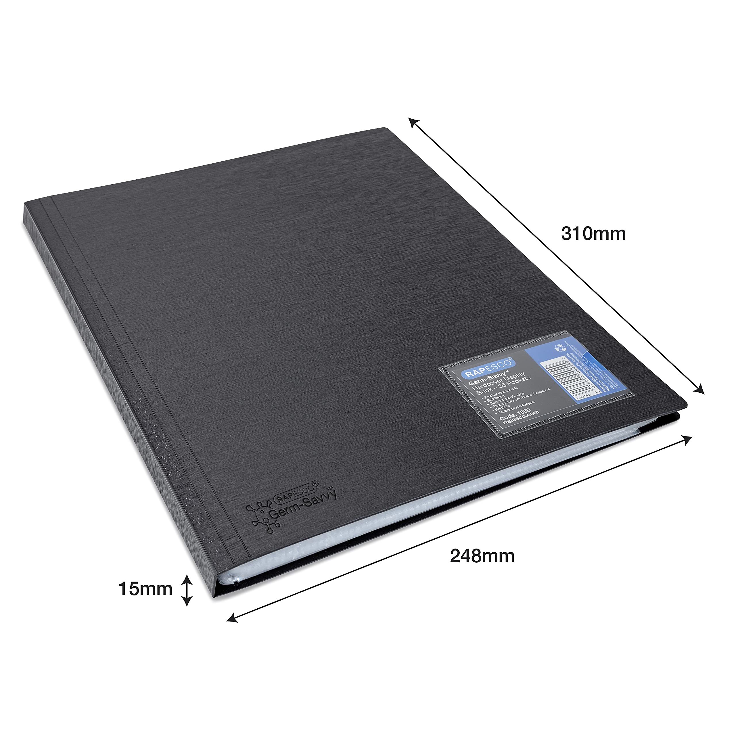 RAPESCO 1650 Germ-Savvy Antibacterial Hardcover Polypropylene Presentation Display Book | A4 | 36 Pockets | Black 6