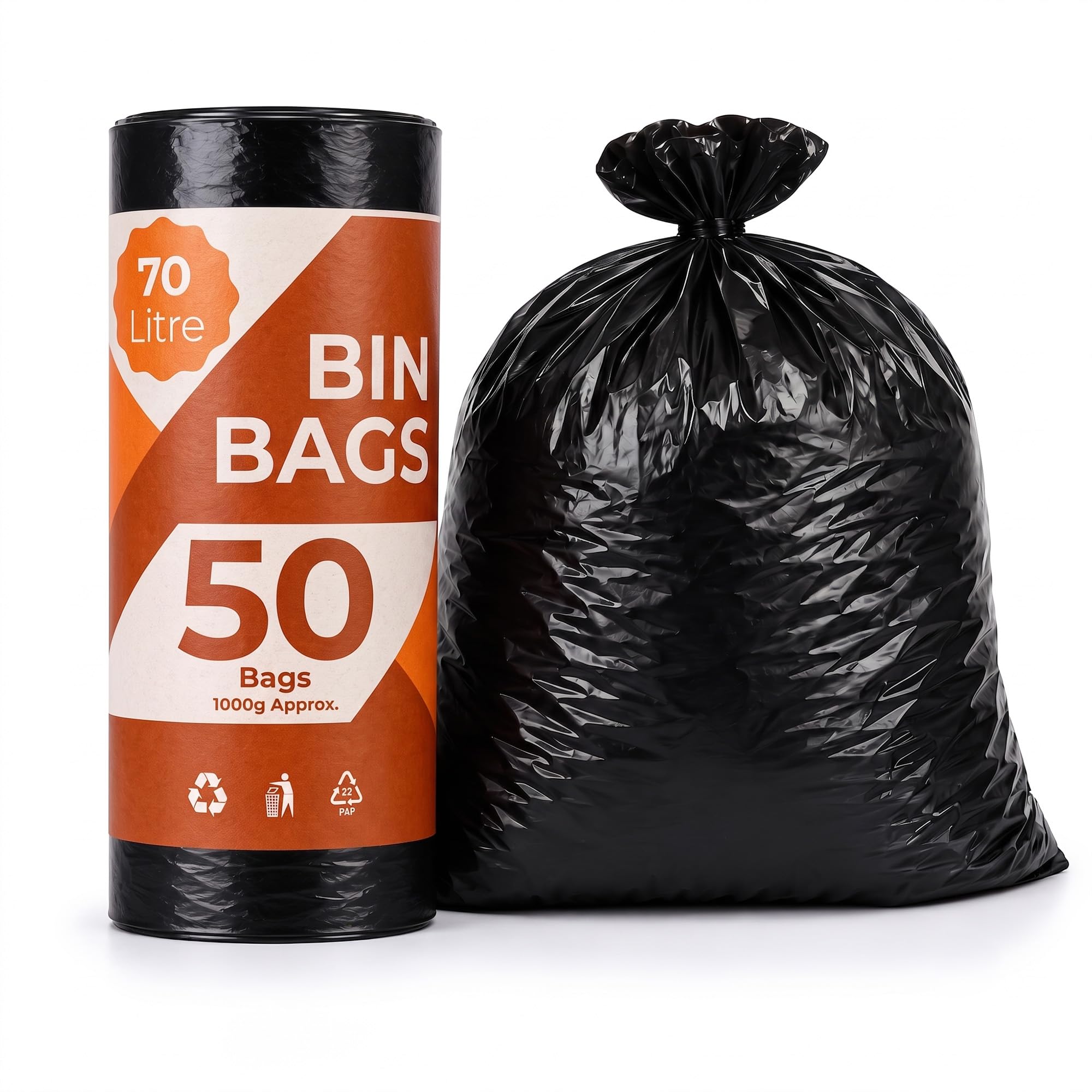 EasyBin 70L Bin Bags - 50 Count Black Refuse Sacks | Easy Tear Roll | Durable Plastic 1