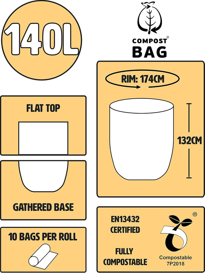 All-Green 140L Compostable Wheelie Bin Liners - 10 Bags with Composting Guide