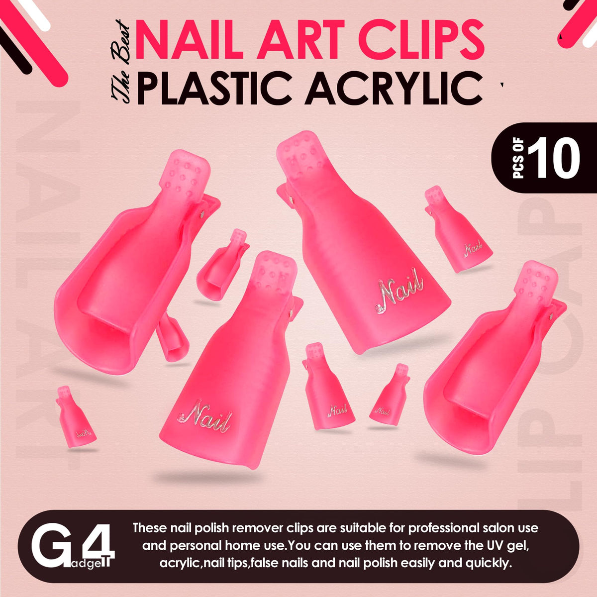 G4GADGET Nail Polish Remover Clips - 10 Count, Rose Red, Gel, Acrylic & UV