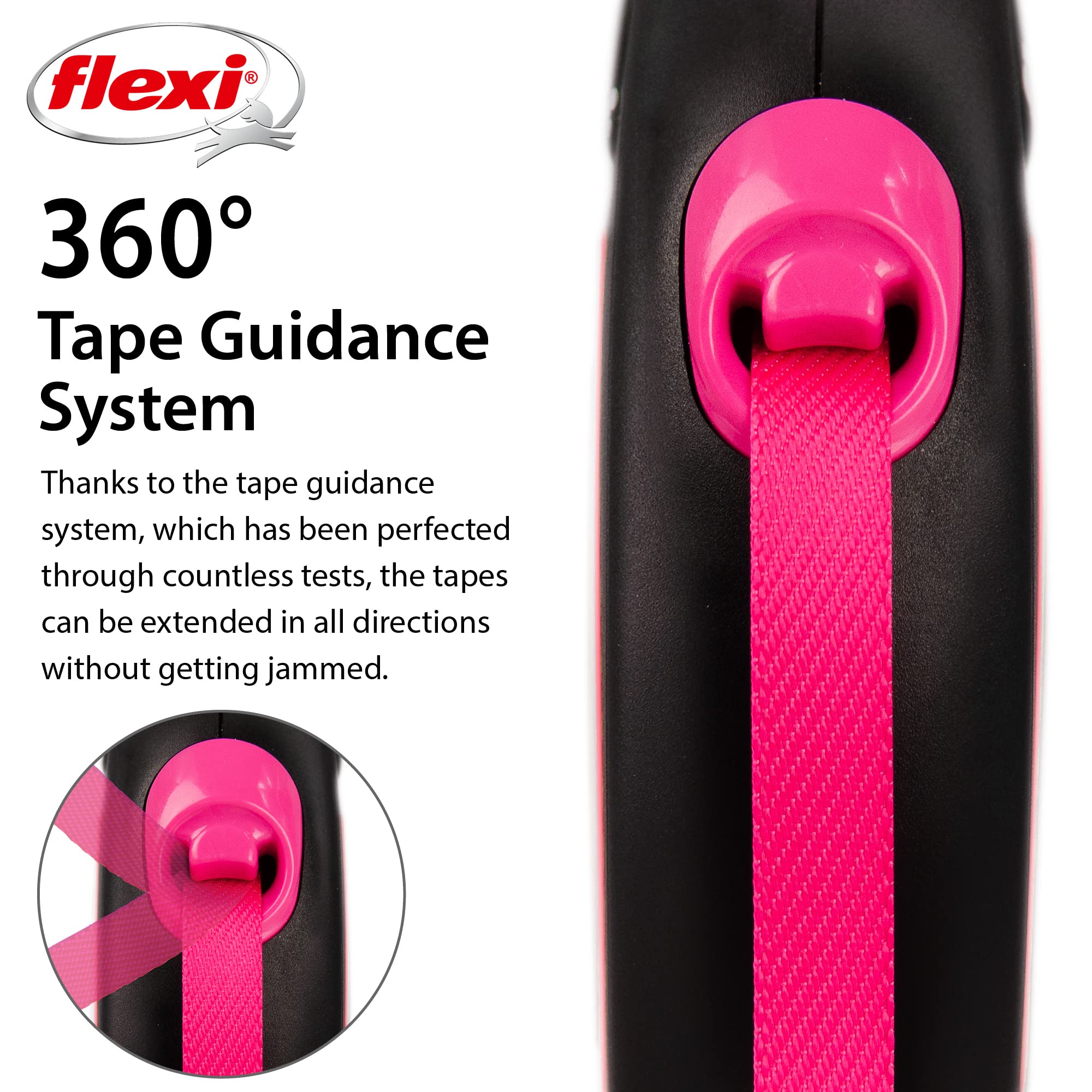 flexi Neon Tape Retractable Dog Lead - 5m Length | Max 15kg | Neon Pink 5