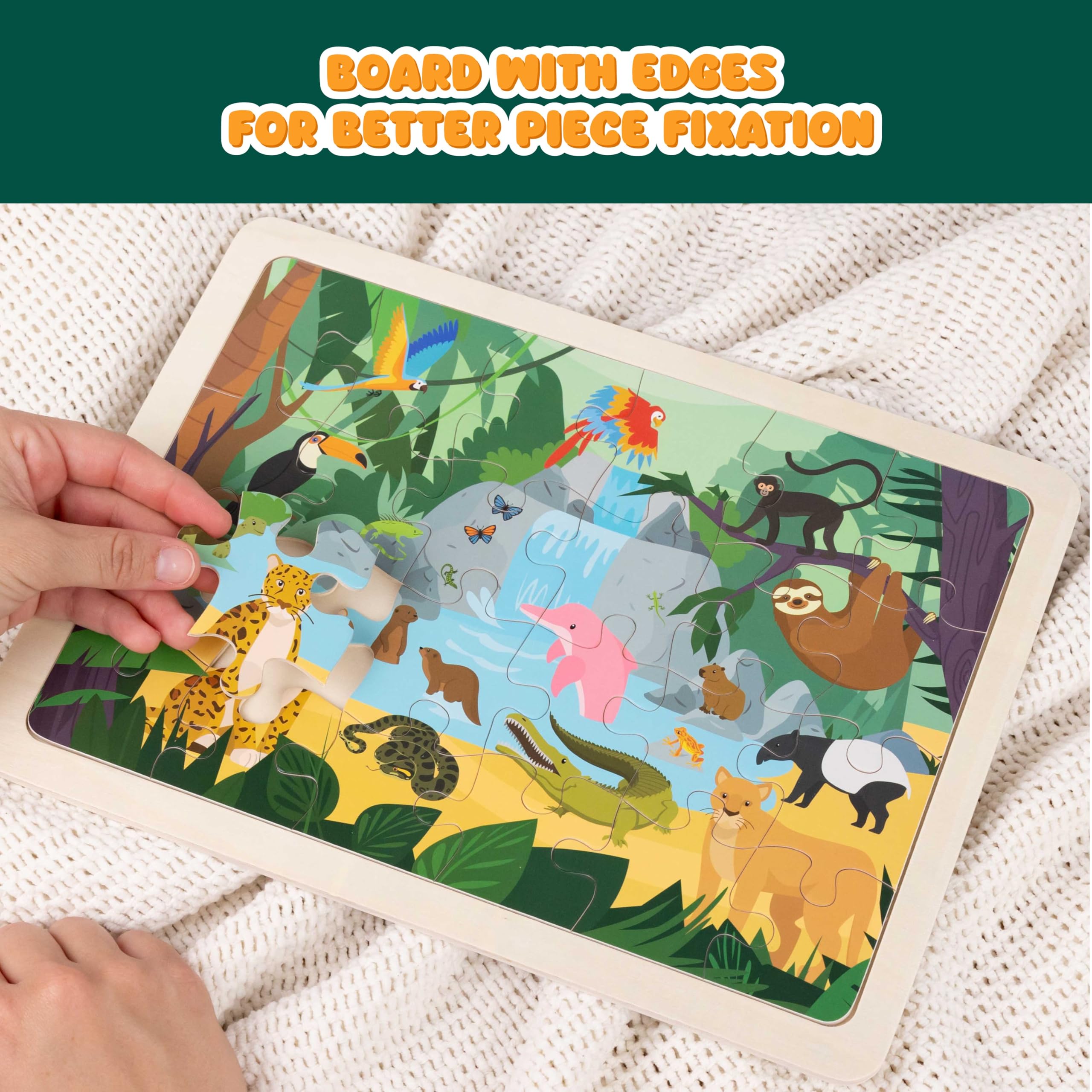 BONNYCO 6 Set Wooden Puzzles - 24 Pieces Each, Animals from Around the World | Educational Toy | Ages 2+ 4