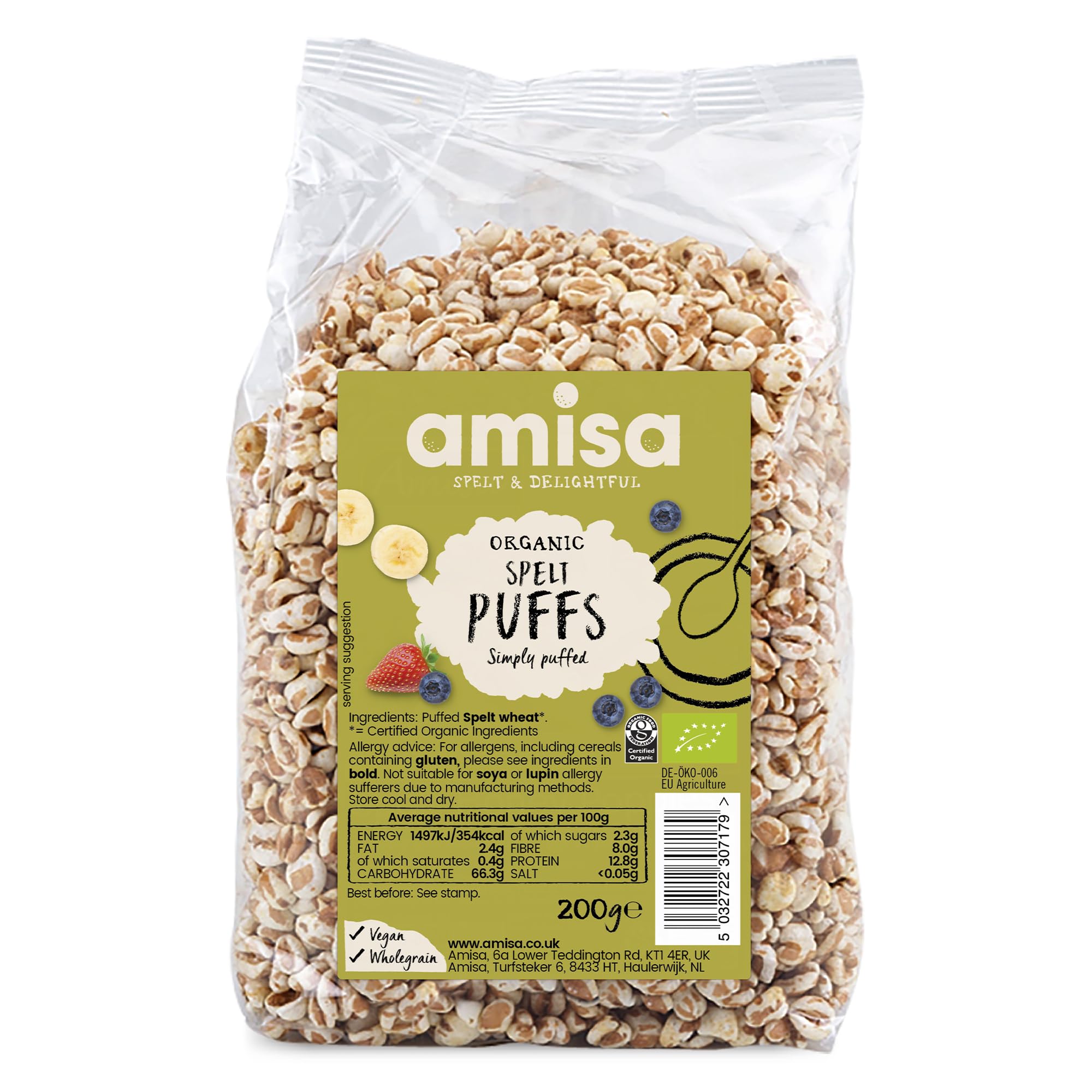 Amisa Organic Spelt Puffs - High Fibre, Vegan Friendly | 200g 1