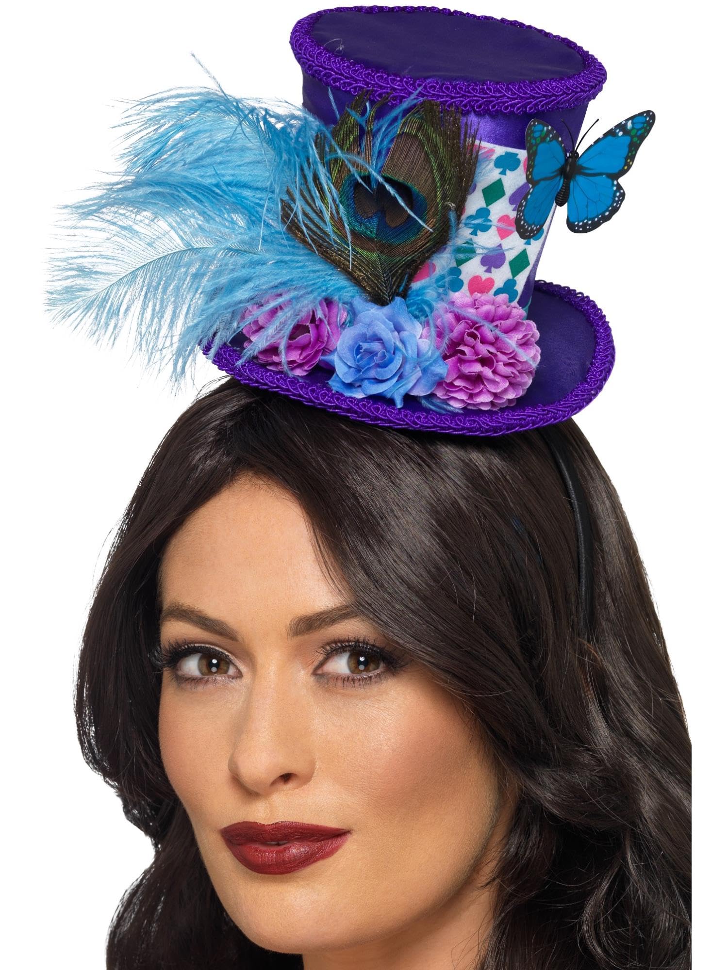Smiffys Mad Hatter Mini Feather Hat - Purple, Headband Accessory | Polyester | One Size 1
