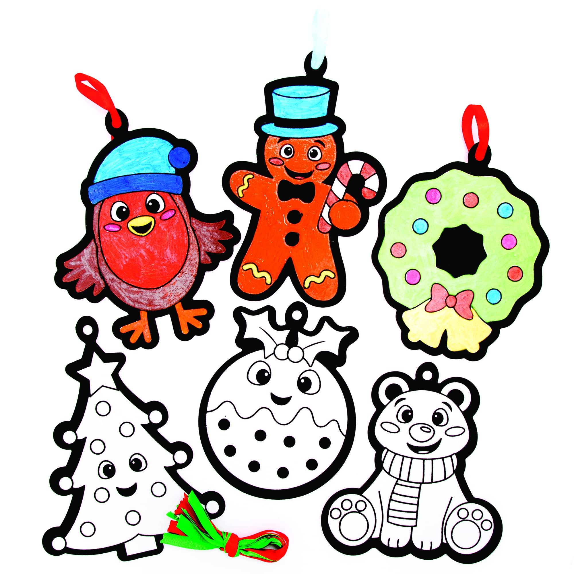 Baker Ross Christmas Colour In Decorations FE992 - Pack of 15 Craft Kit for Kids