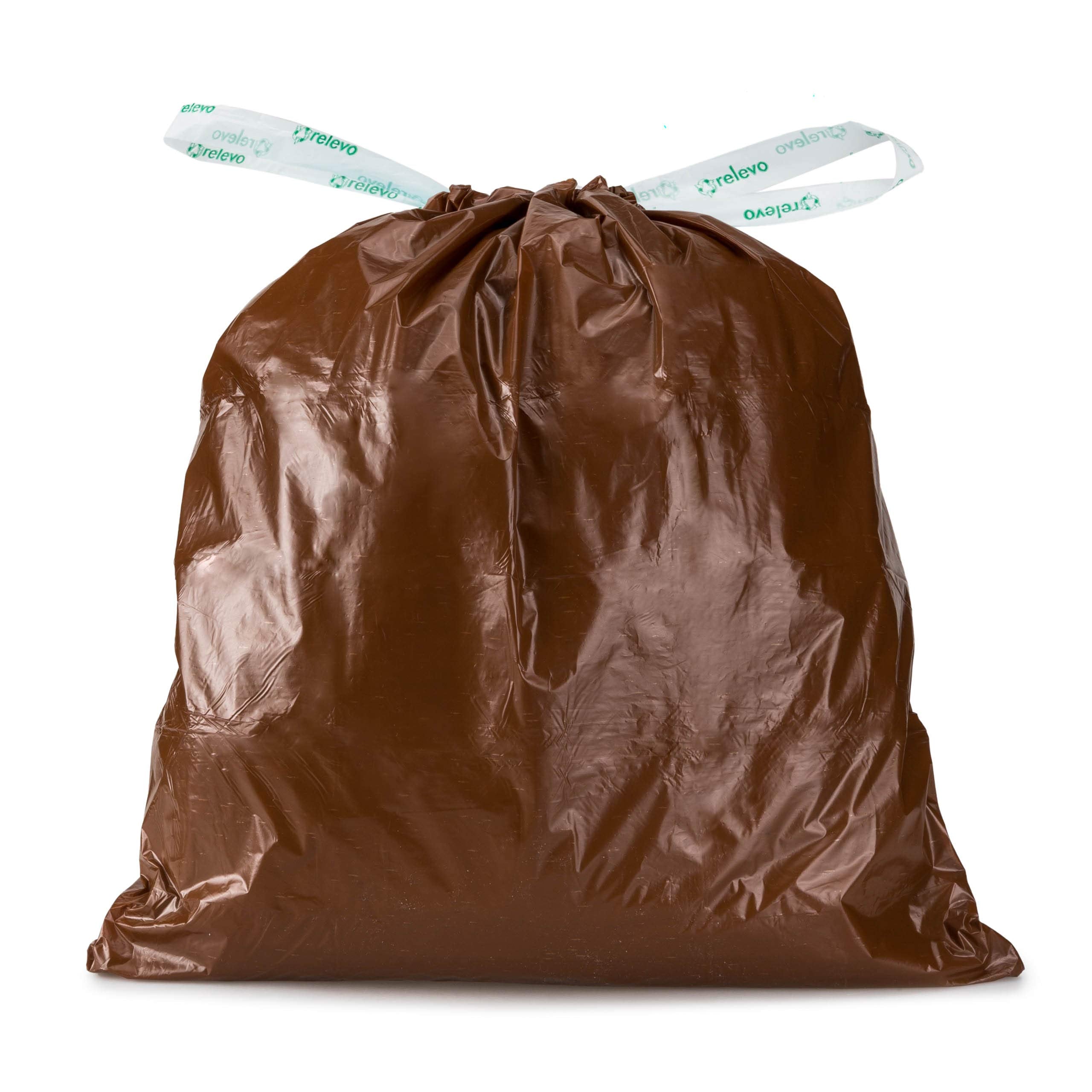 Relevo 100% Recycled Bin Liners - 20L Capacity, Brown, 15 Bags | Drawstring Closure 4