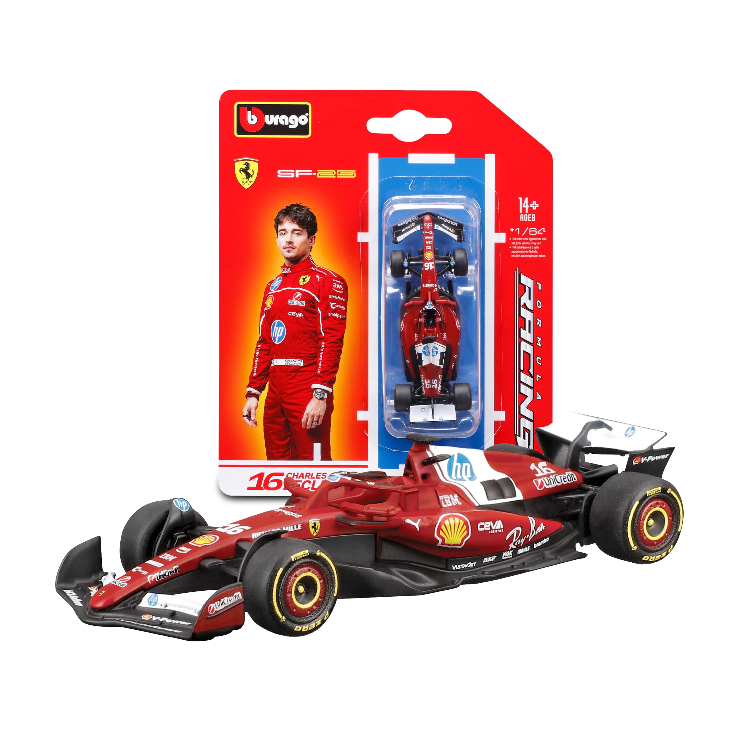 Bburago Ferrari SF-25 #16 Charles Leclerc 2025 F1 Car Diecast Model | 1:64 Scale | Metal