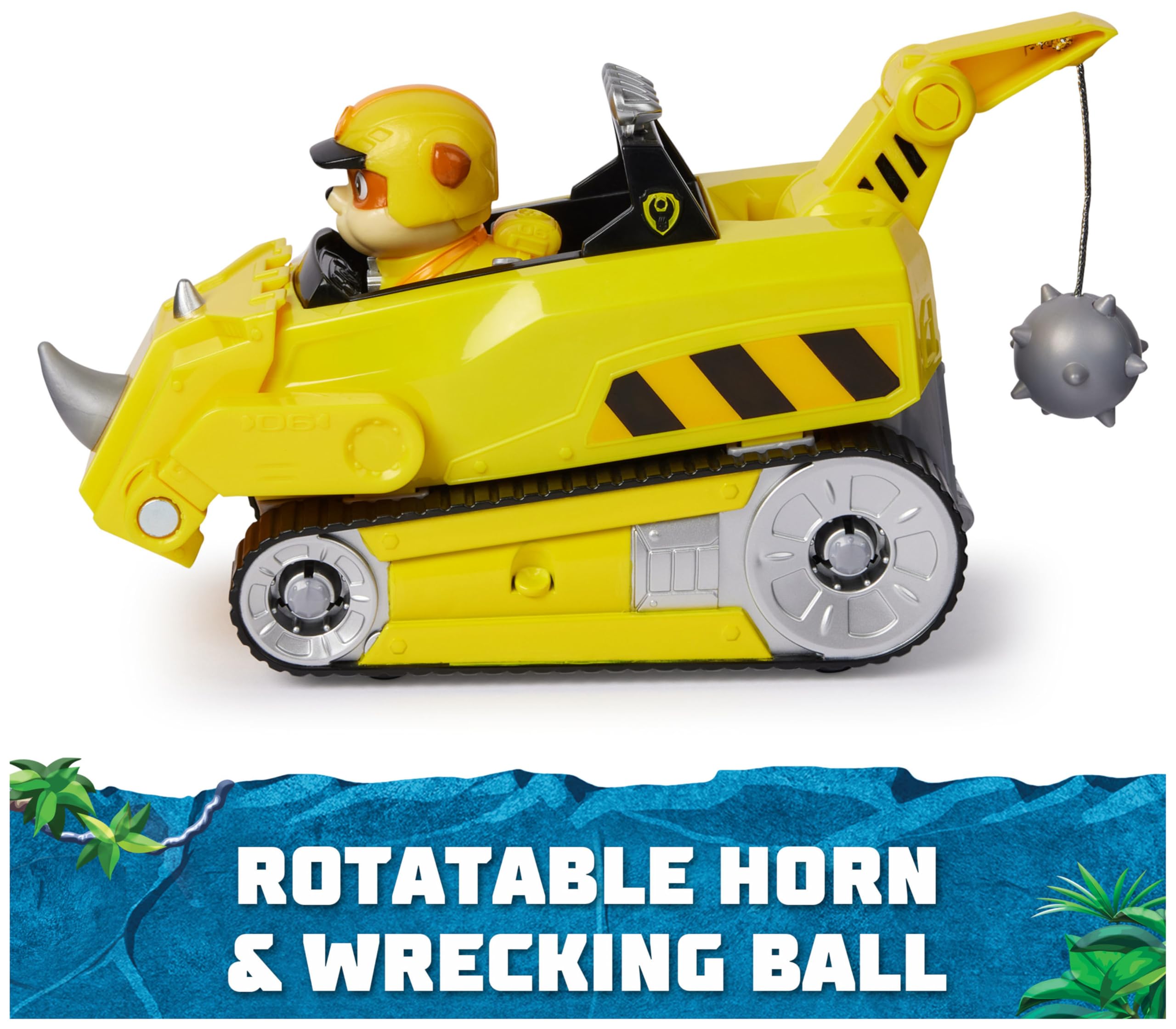 Paw Patrol Jungle Pups Rubble Rhino Vehicle with Action Figure - Transforming Toy Truck for Kids 3+ 6