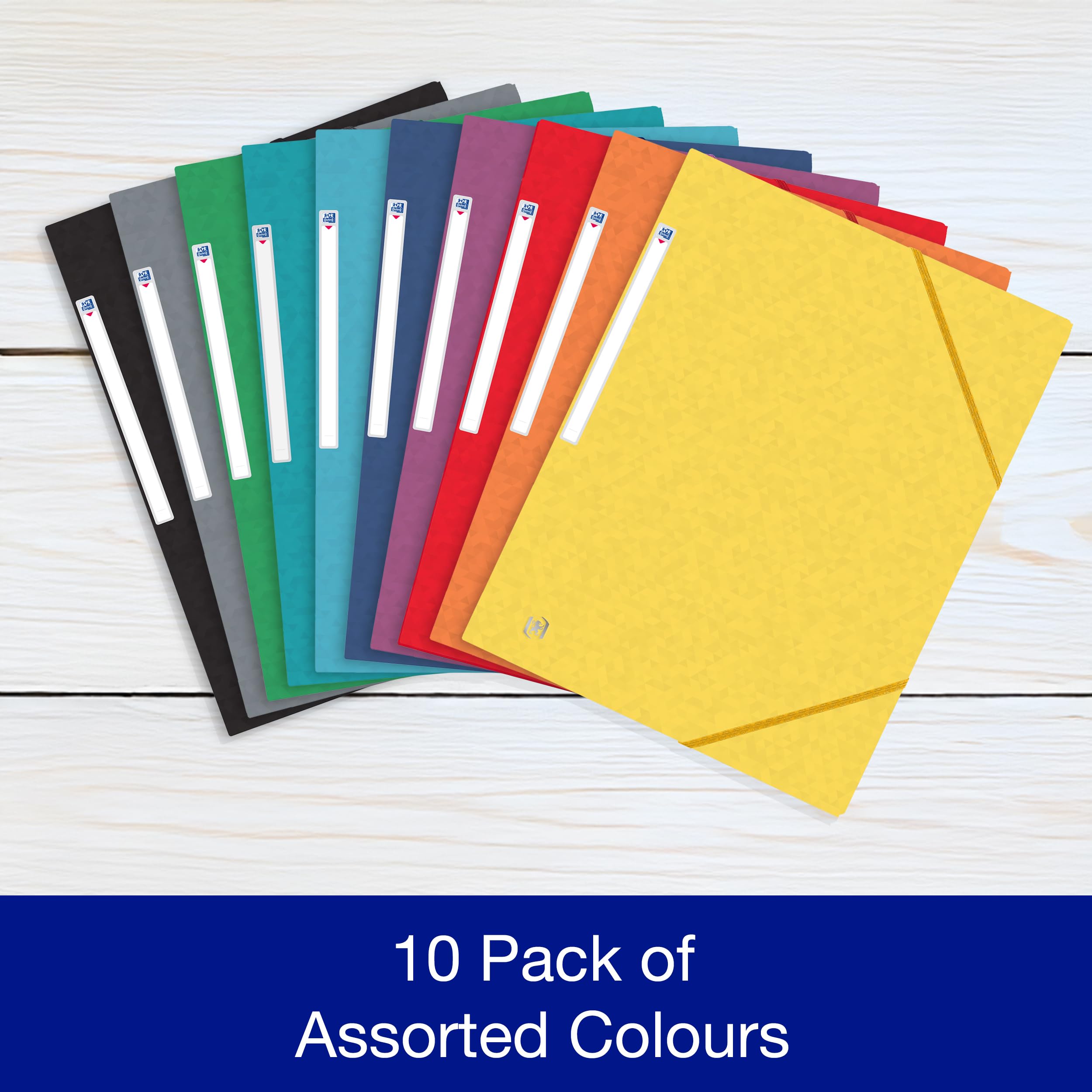 Oxford Document Wallets A4, Assorted Colours, Pack of 10, Durable Manilla Card with Elastic Closure 2