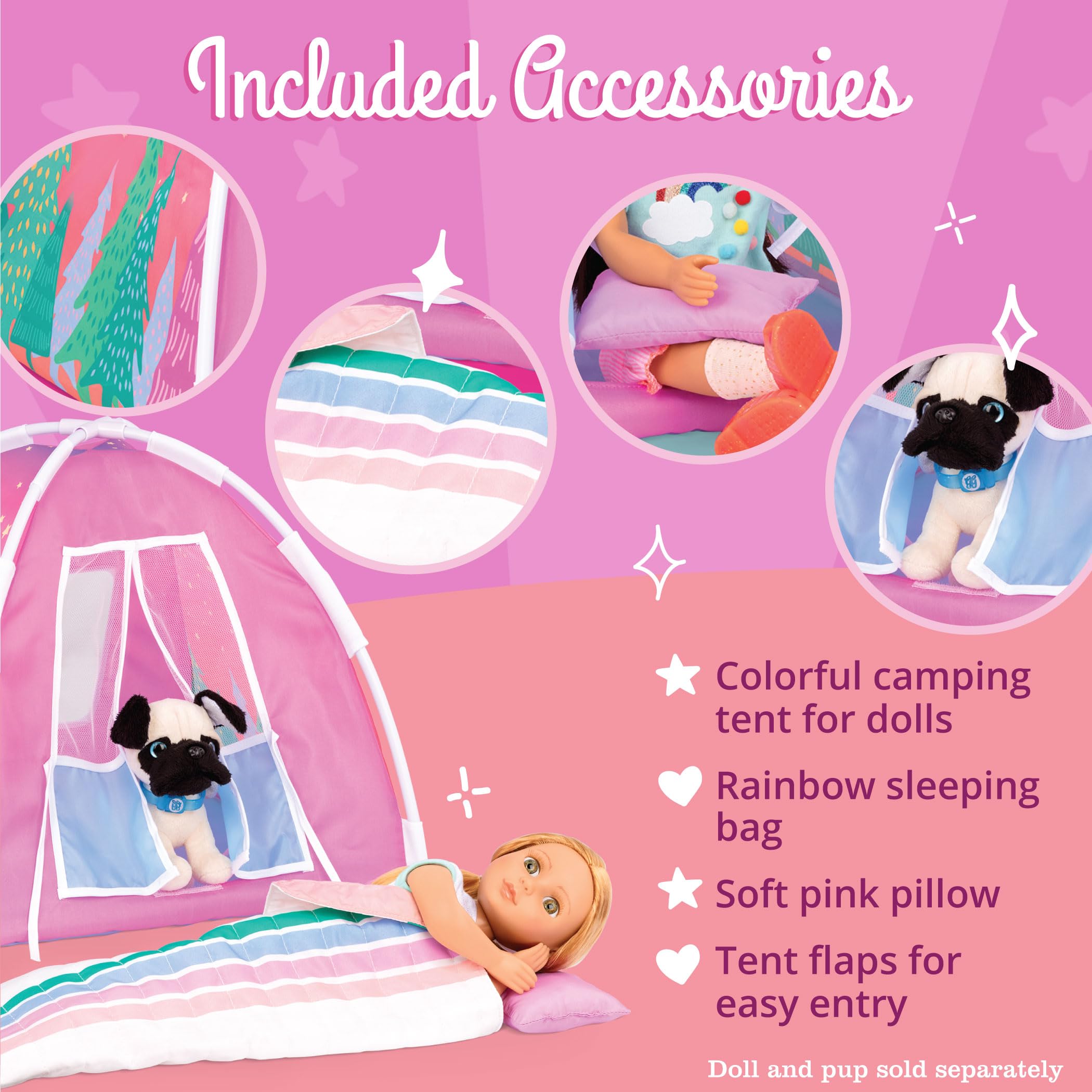 Glitter Girls Camping Set - 14-Inch Doll Play Tent with Rainbow Sleeping Bag & Pillow - 3+ Years 10