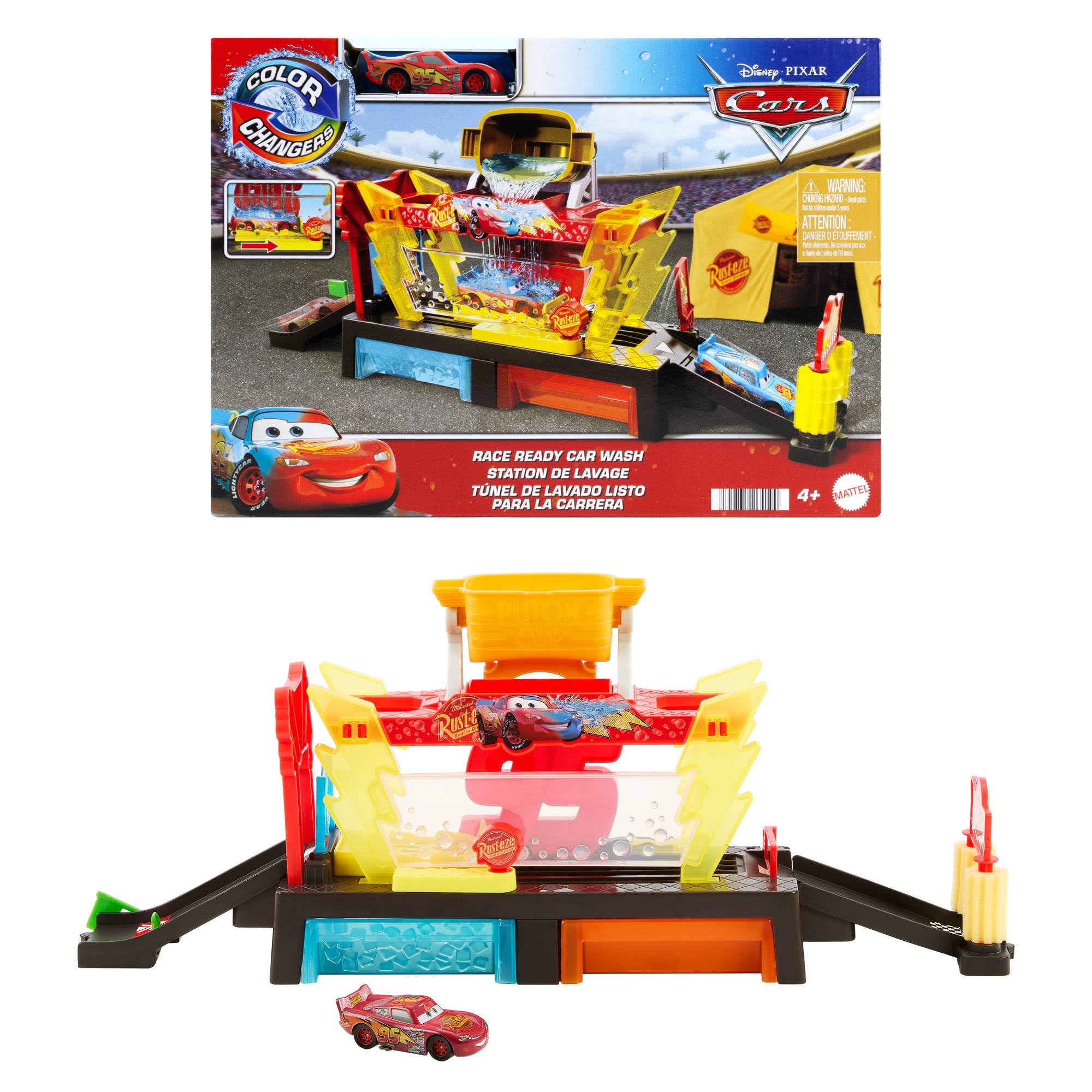 Mattel Disney and Pixar Cars Color Changers Race Ready Car Wash Playset with Lightning McQueen