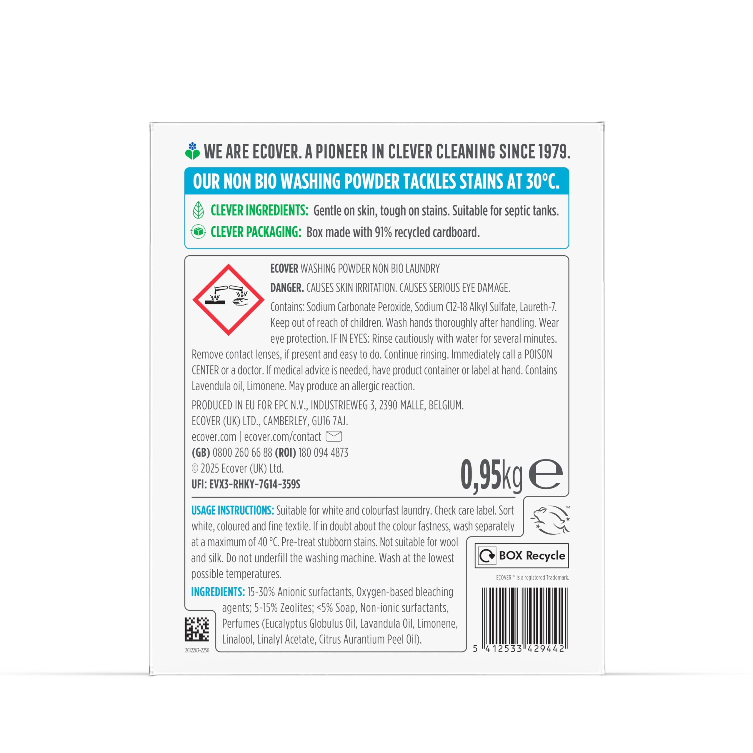 Ecover Non-Bio Laundry Powder, Lavender & Eucalyptus Scent, 950g 2