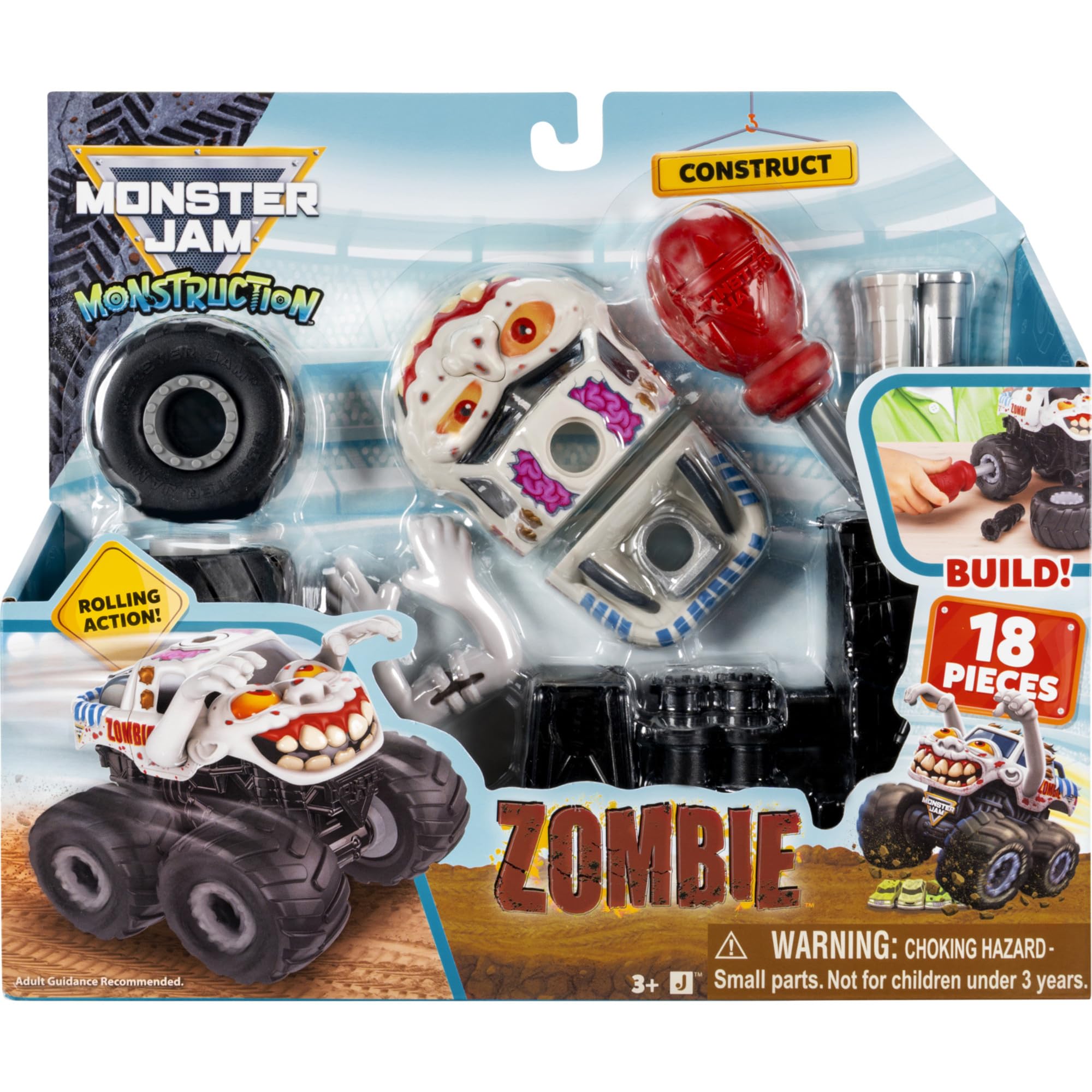 Jazwares Monster Jam Zombie Monstruction Truck - 5-Inch Buildable Vehicle | 16 Pieces | Ages 3+