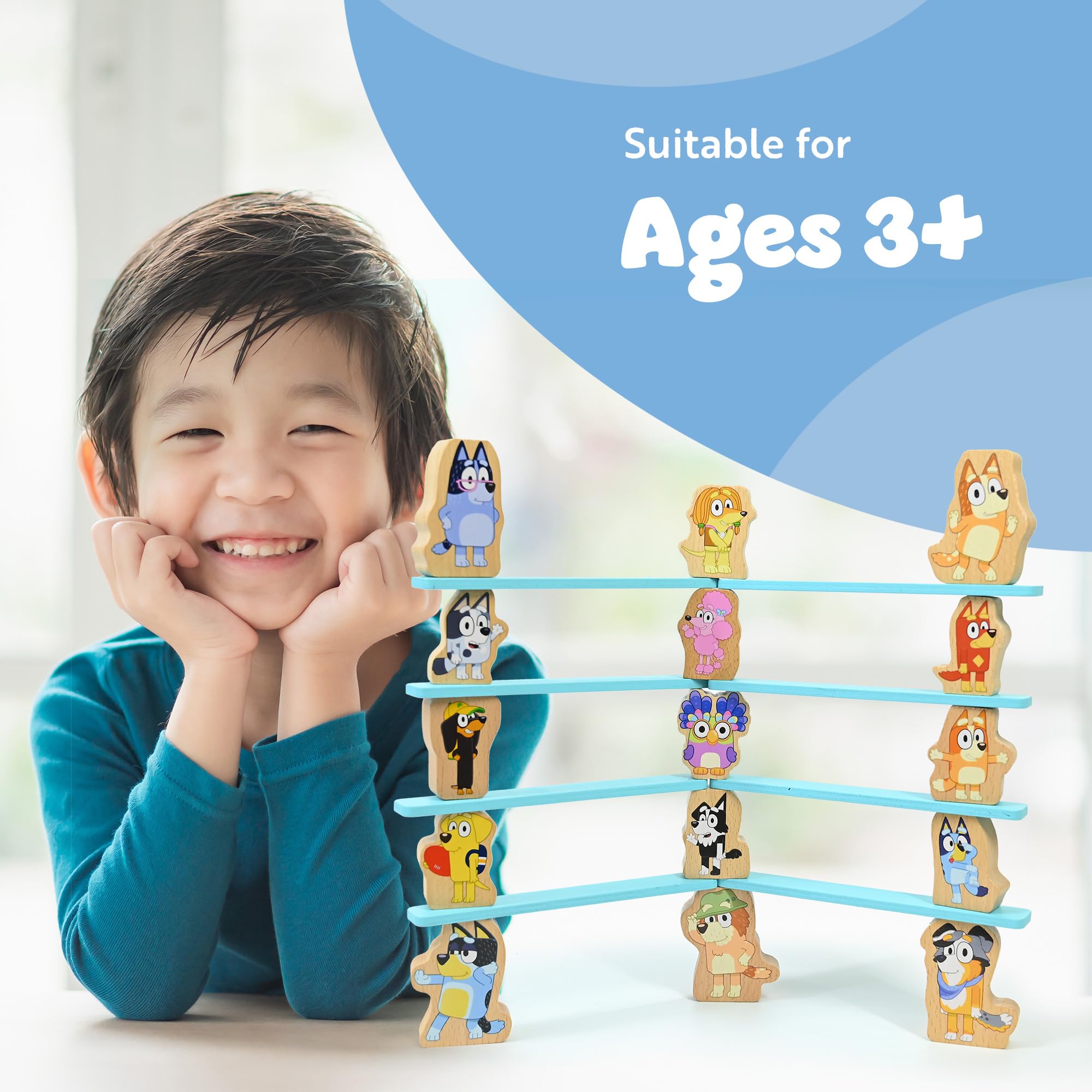 Bluey Wooden Stacking Game - Balancing Toy with 16 Characters for Kids 3+ 12