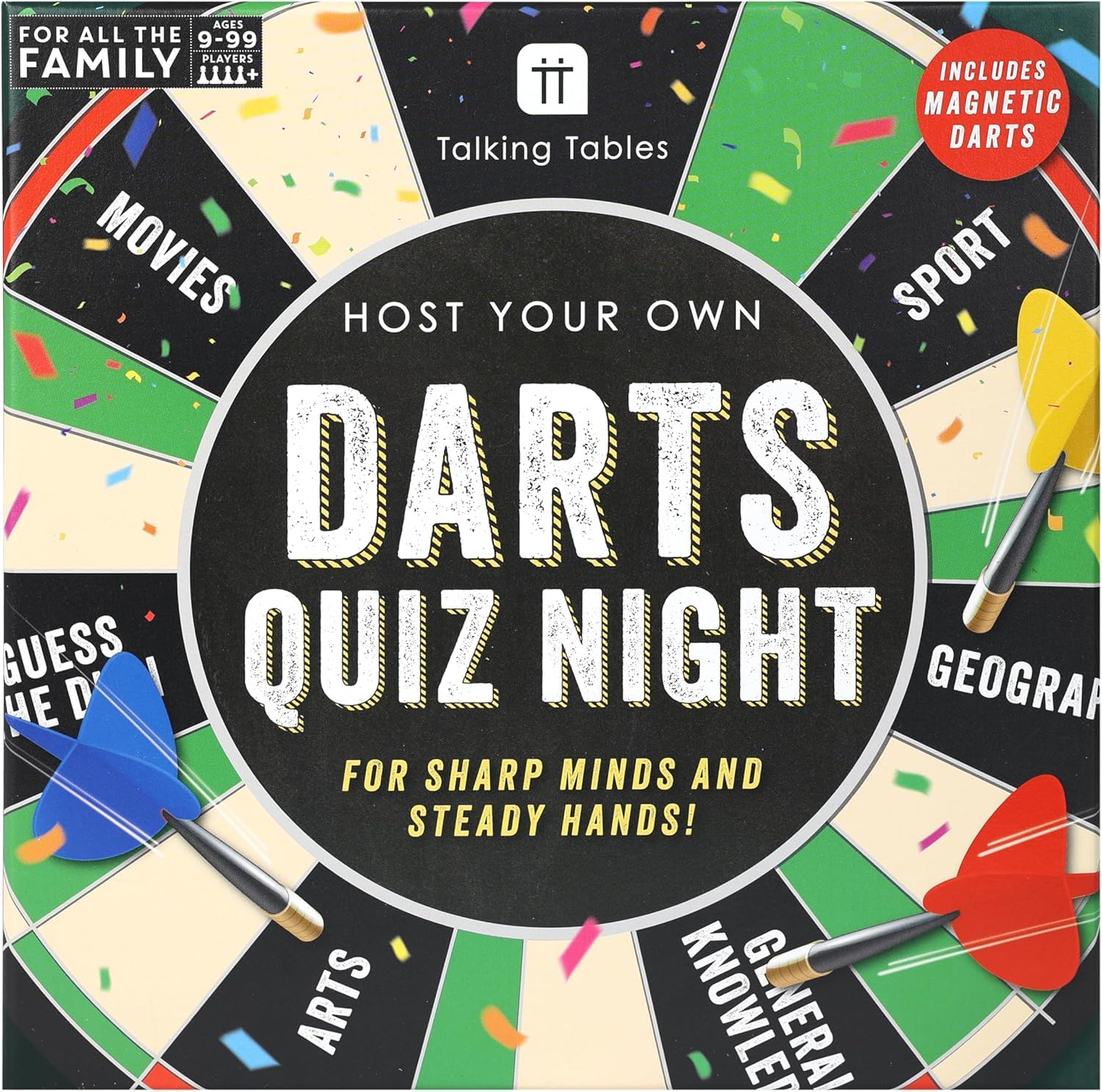 Talking Tables Magnetic Darts Quiz Night Pub Game - Trivia & Dartboard Hybrid 8