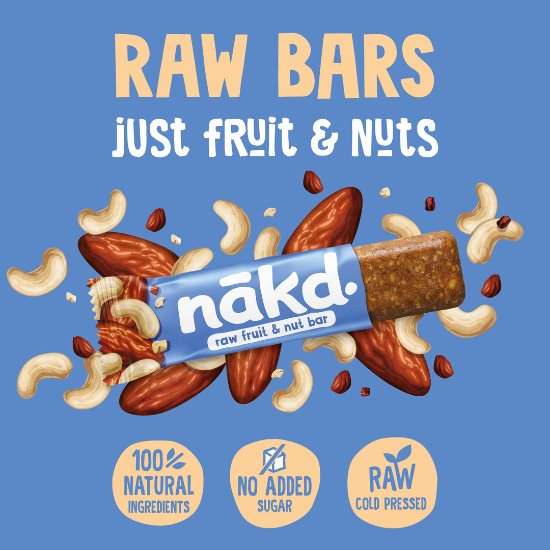 Nakd Cashew Cookie Natural Fruit & Nut Bars - Vegan, Gluten Free, No Added Sugar - 35g x 18