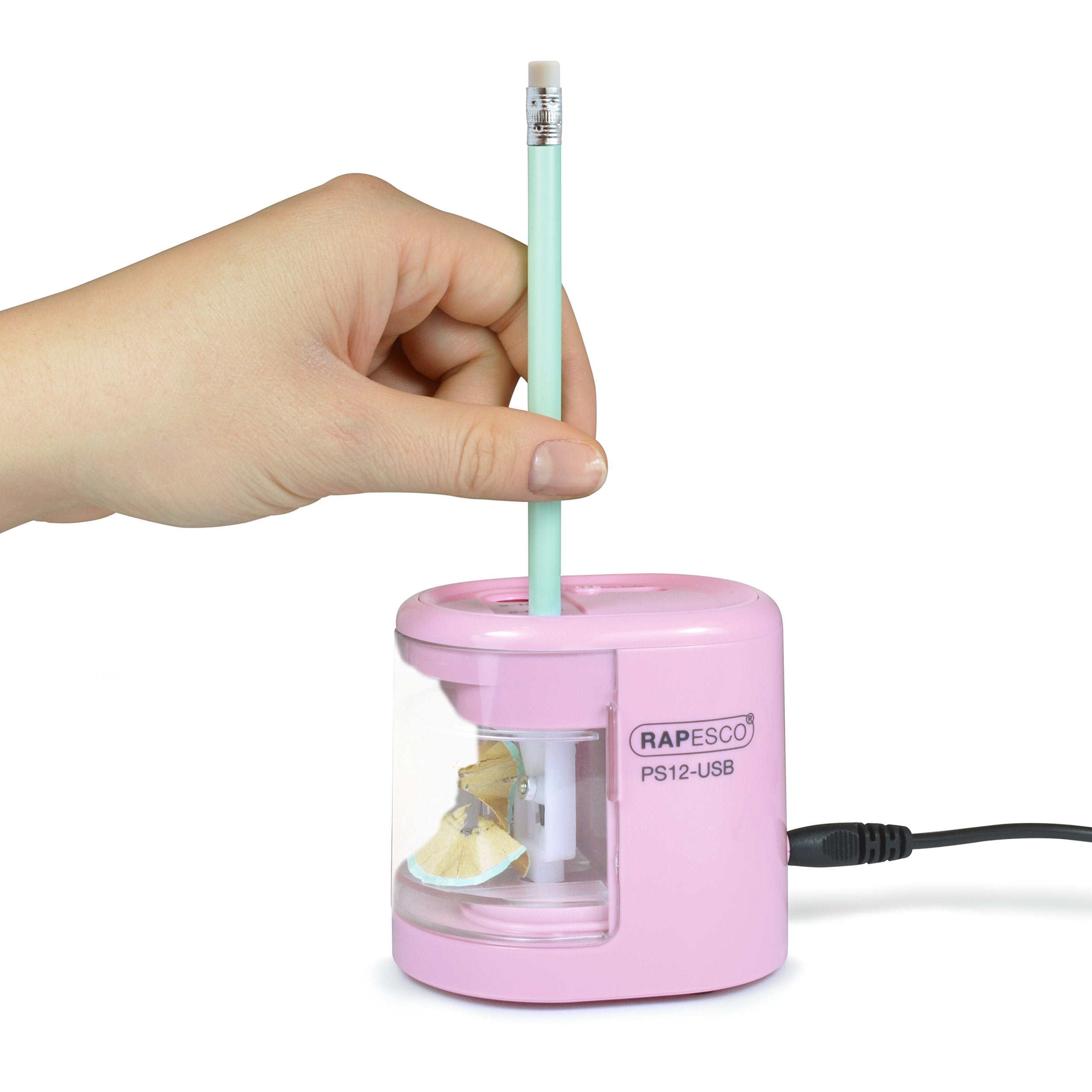RAPESCO Automatic Electric Pencil Sharpener 1446 - Dual Hole | USB/Battery Powered | Candy Pink 5
