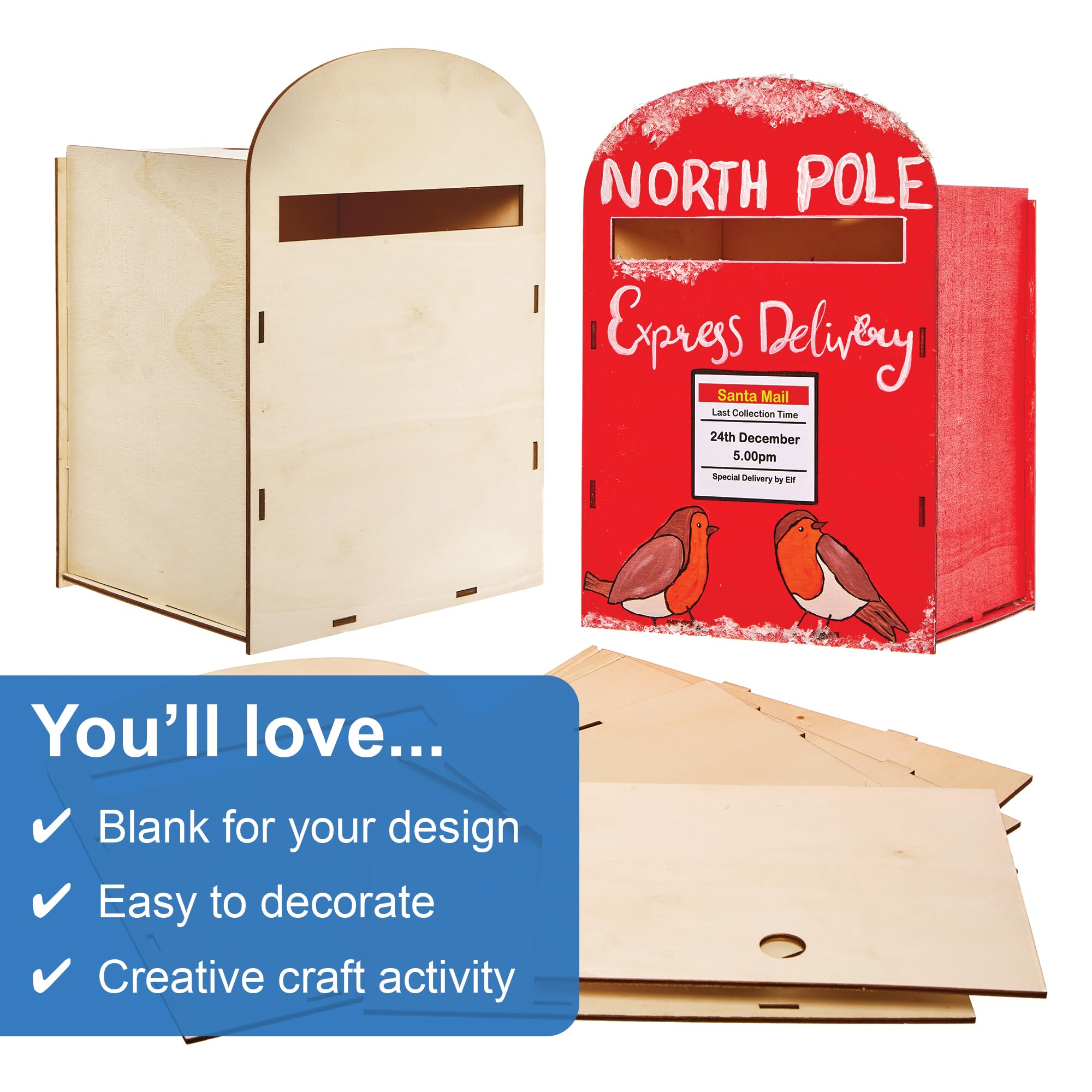 Baker Ross FX846 Wood Post Box Kit - Paintable Craft for Kids | Assembled Size 23x23x33cm | 1 Kit 3