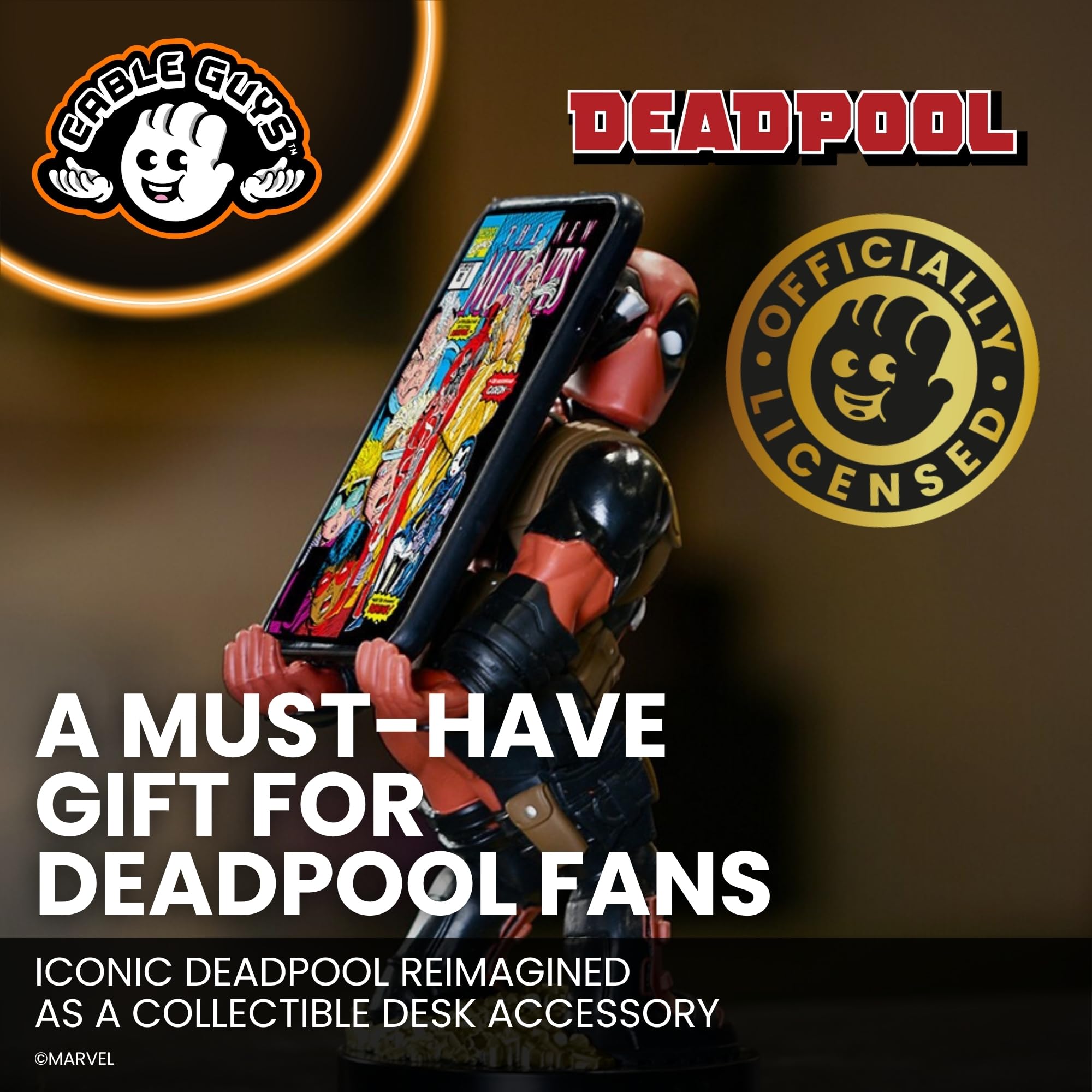Cableguys Marvel 'Rear View Deadpool' Controller & Phone Stand | Red Silicone | 8.5 Inches Tall 5
