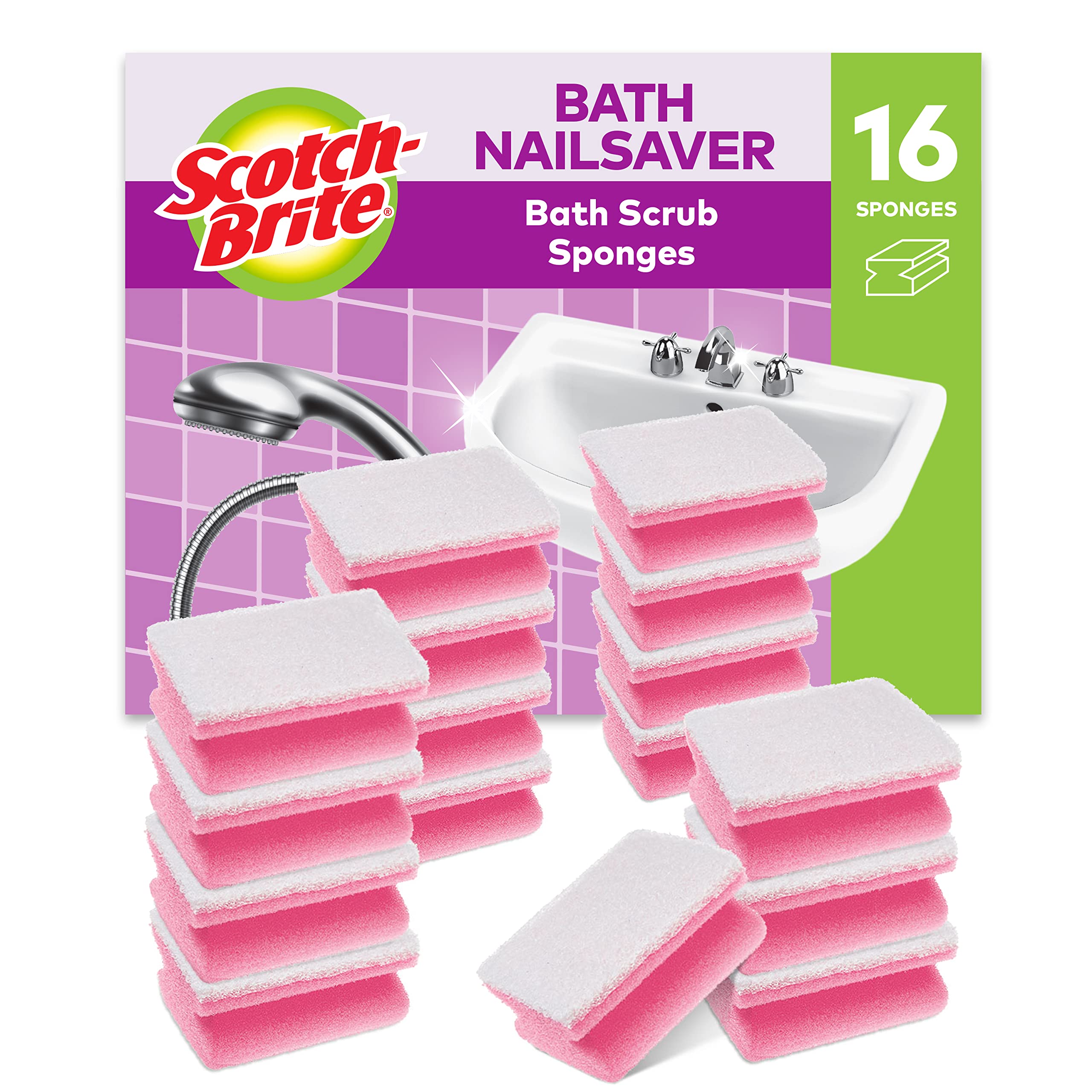 Scotch-Brite Bath Scrub Sponge - Non-Scratch Cleaning for Delicate Surfaces | 16 Pack