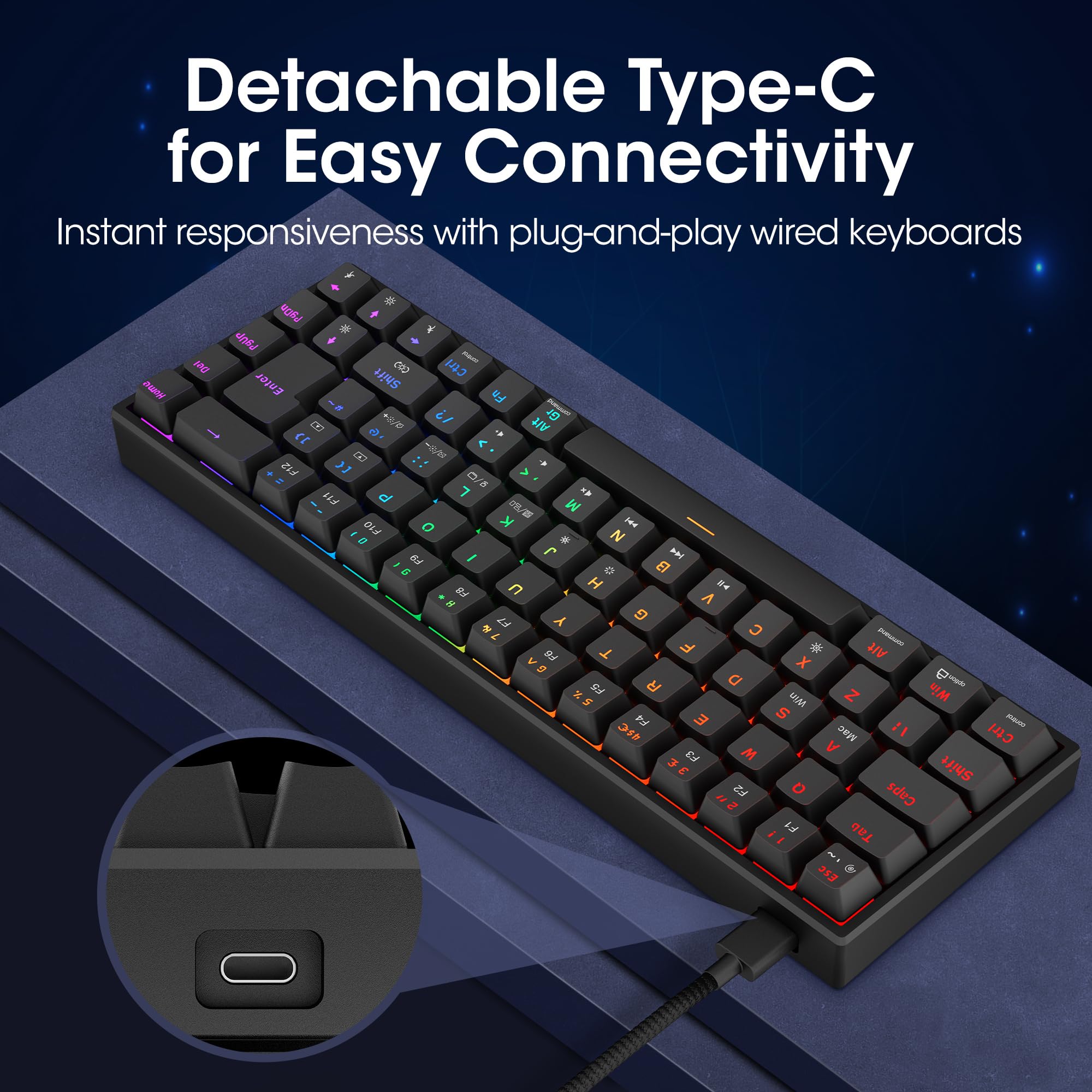KOORUI MKC01 69-Key 60% Mechanical Gaming Keyboard with RGB Backlighting | Red Switch | USB-C 4