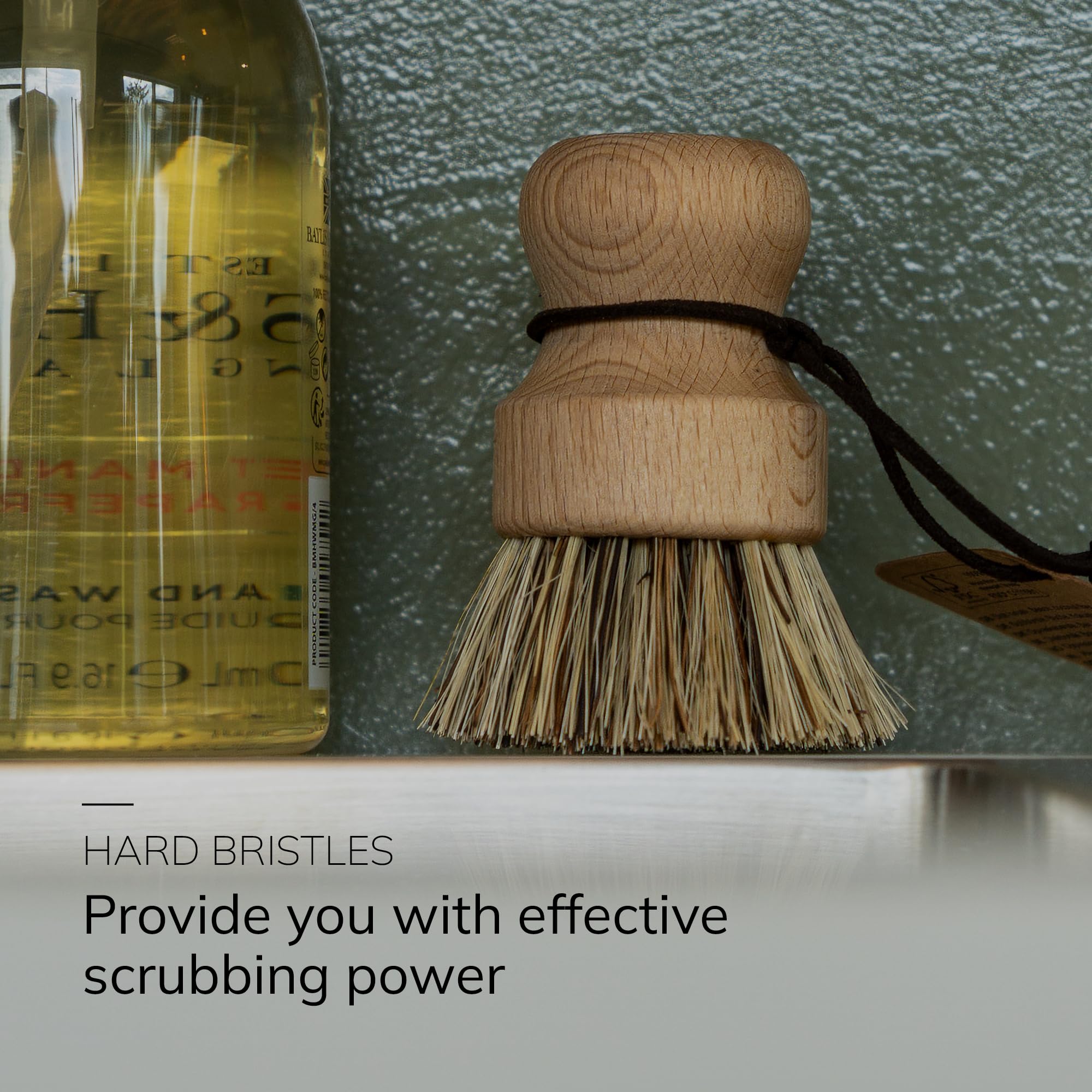 ENA Living Wooden Pot Brush - Sustainable Beechwood & Coconut Fiber | 9x6 cm 2