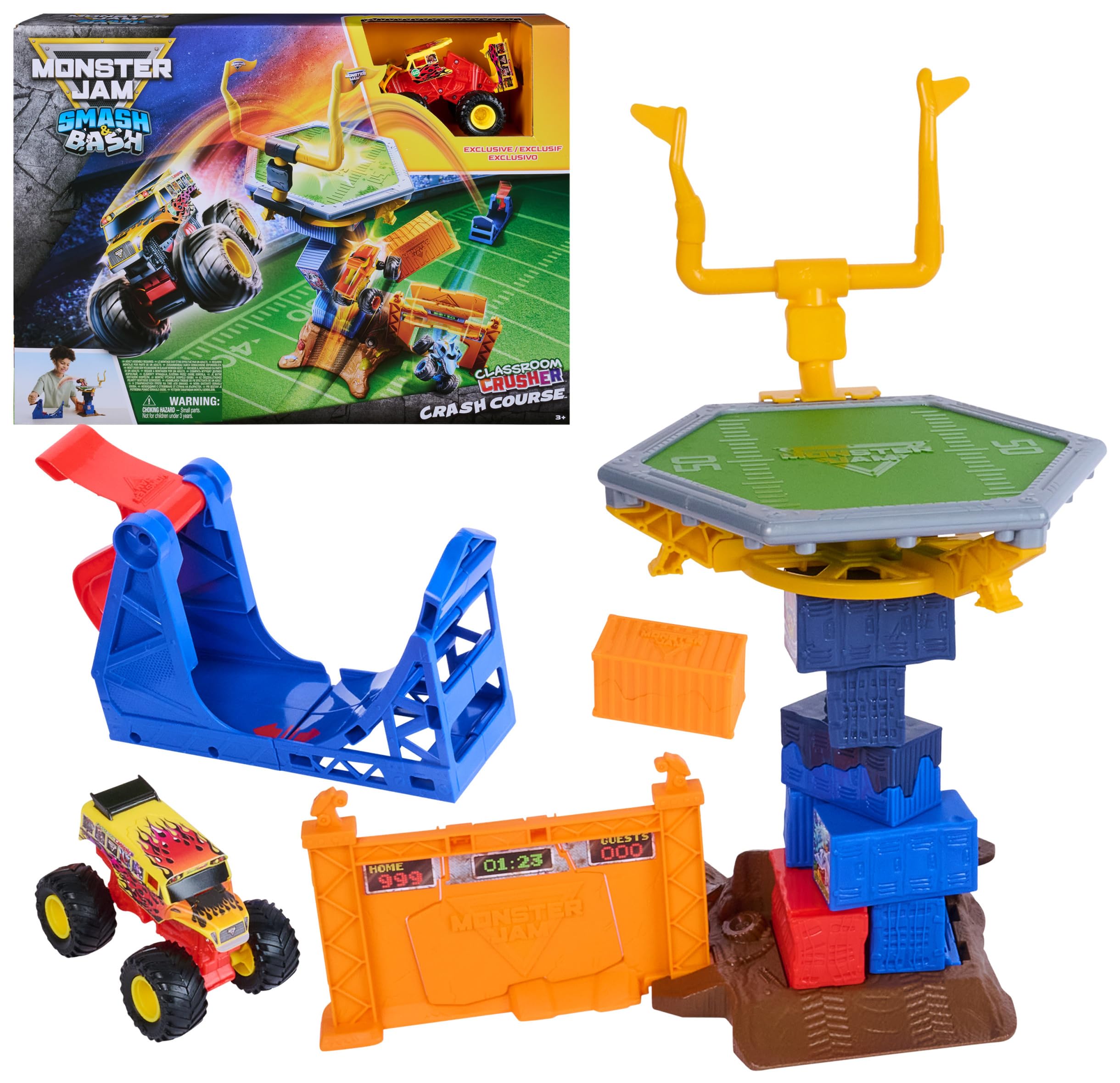 Monster Jam Smash & Bash Crash Course Playset with Launcher, Exclusive 1:64 Truck