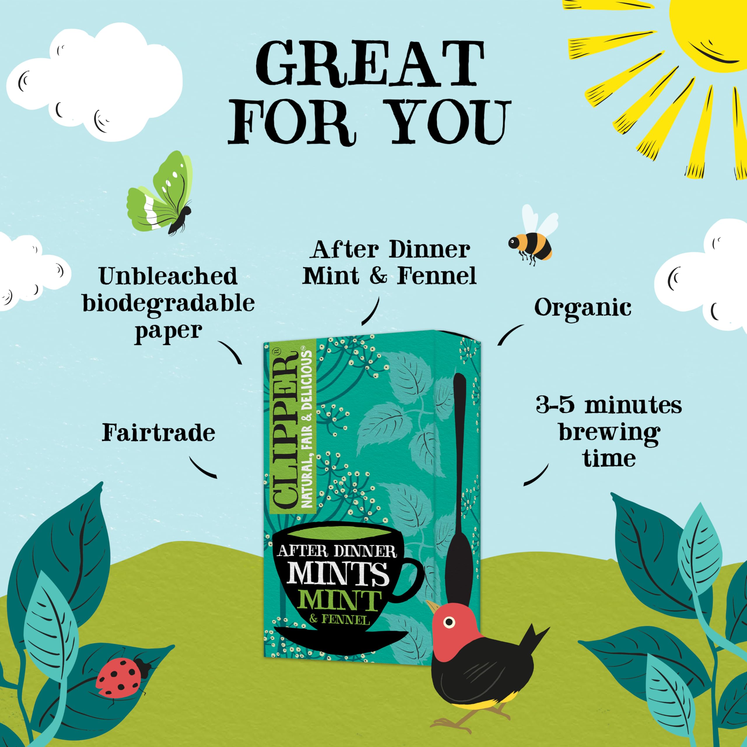 Clipper Organic After Dinner Mint & Fennel Infusion Tea Bags - 20 Count, Caffeine Free