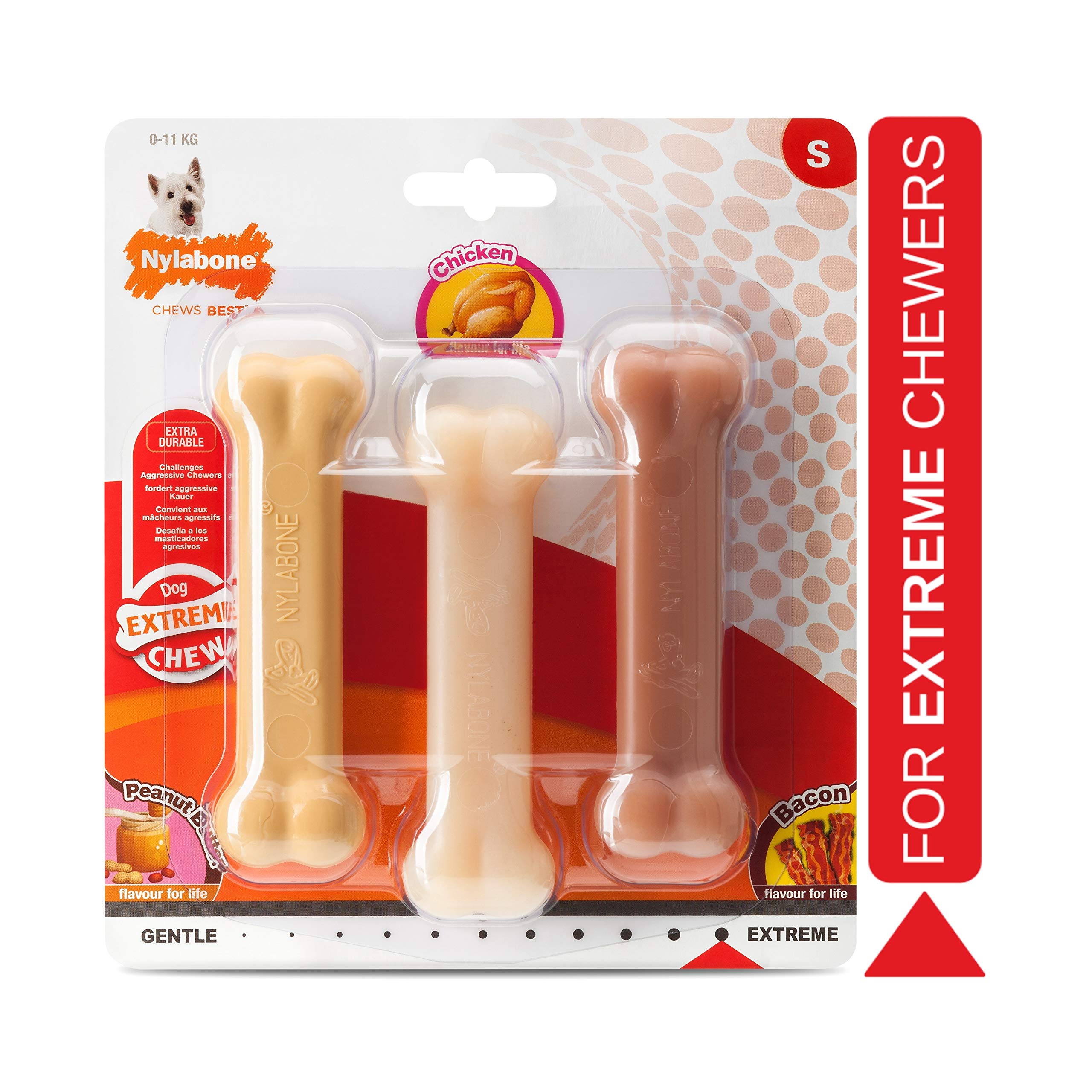 Nylabone Extreme Tough Dog Chew Toy - Durable Nylon, Small Dogs, Peanut Butter/Chicken/Bacon Flavor 2