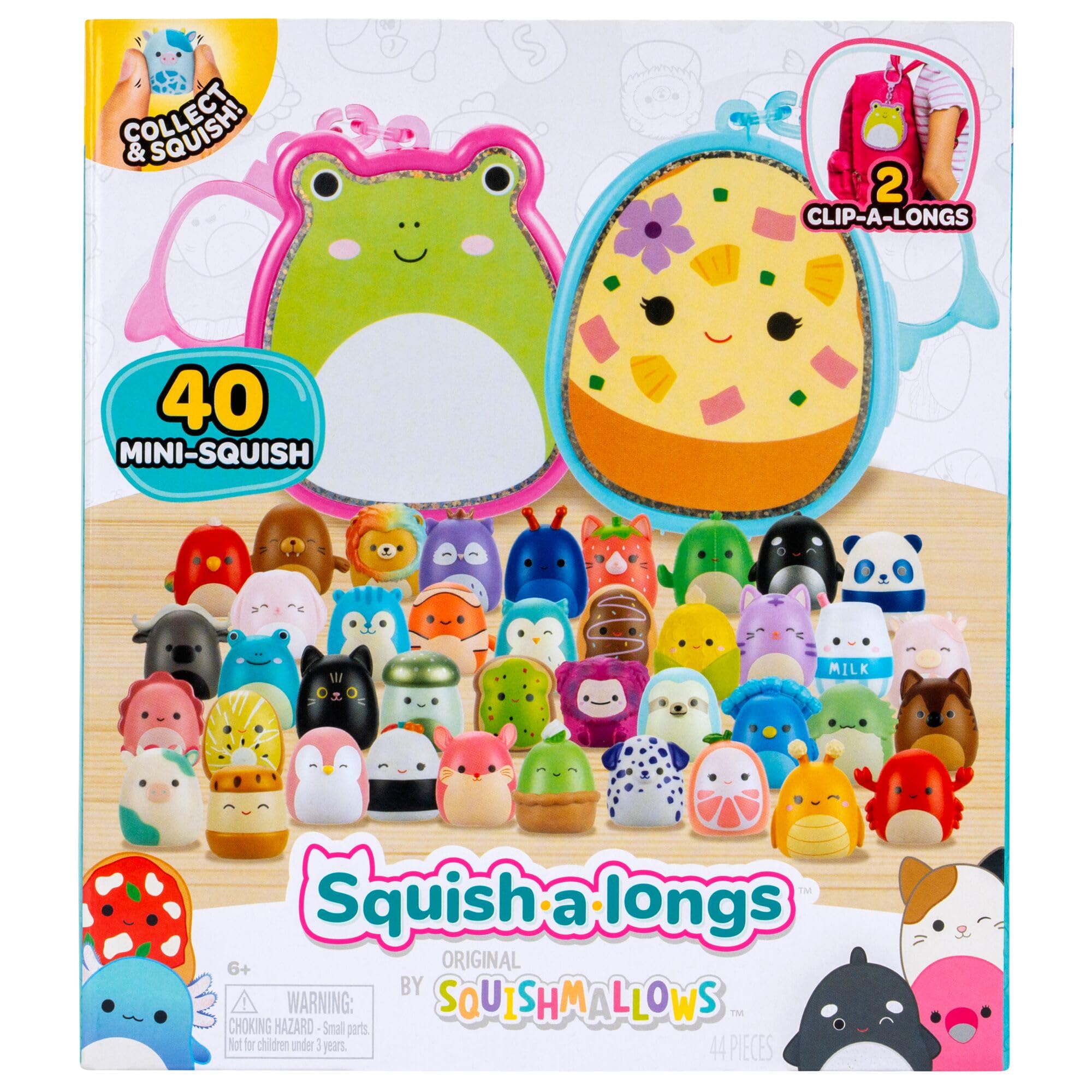 Squish-a-longs Mini-Squish Multipack with 2 Clip-a-longs and 40 Mini Figures – Saku the Hawaiian Pizza & Wendy the Frog Themed Carrying Cases 15