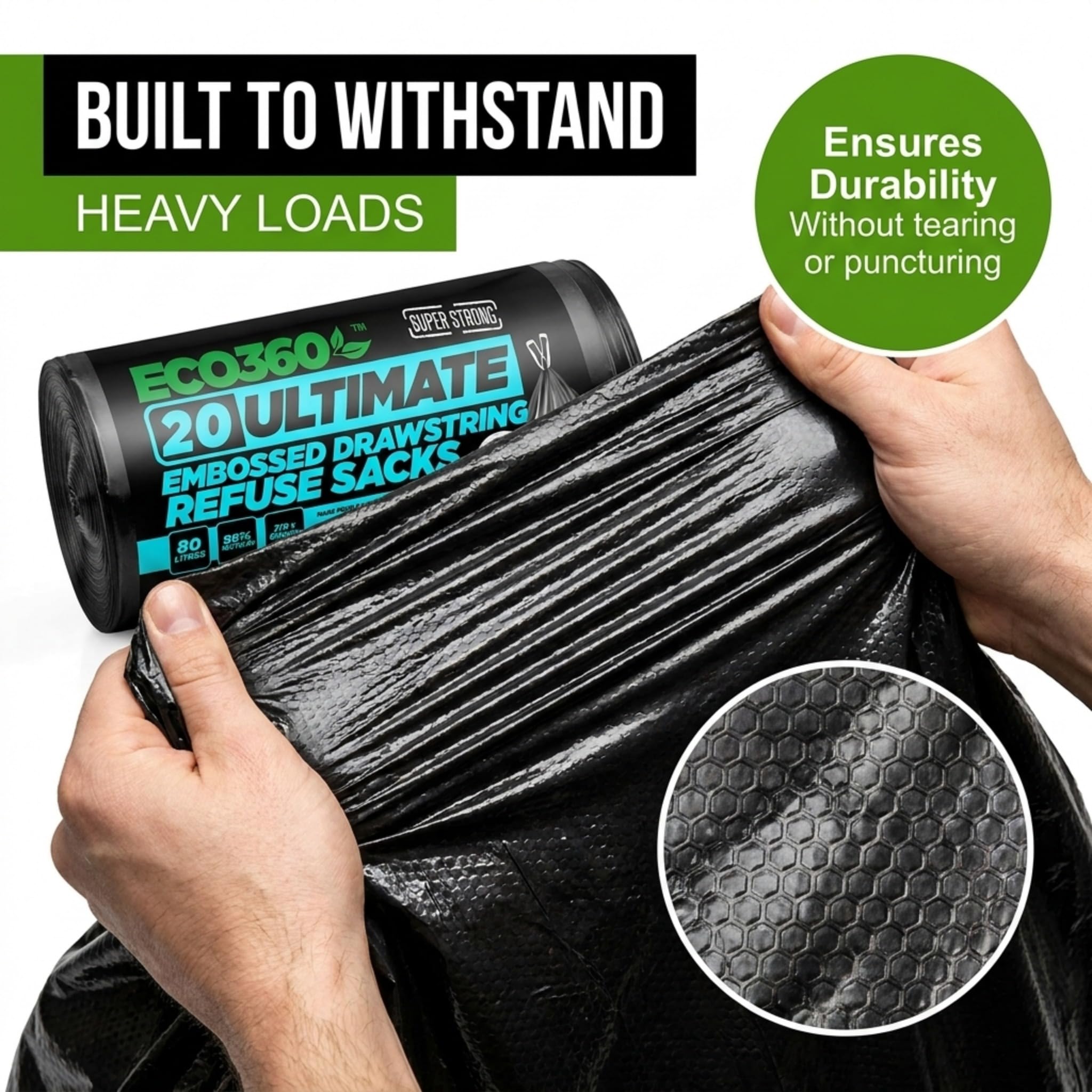EcoBag Ultimate Embossed Drawstring Bin Liners - 80L Capacity, 10 Pack 5