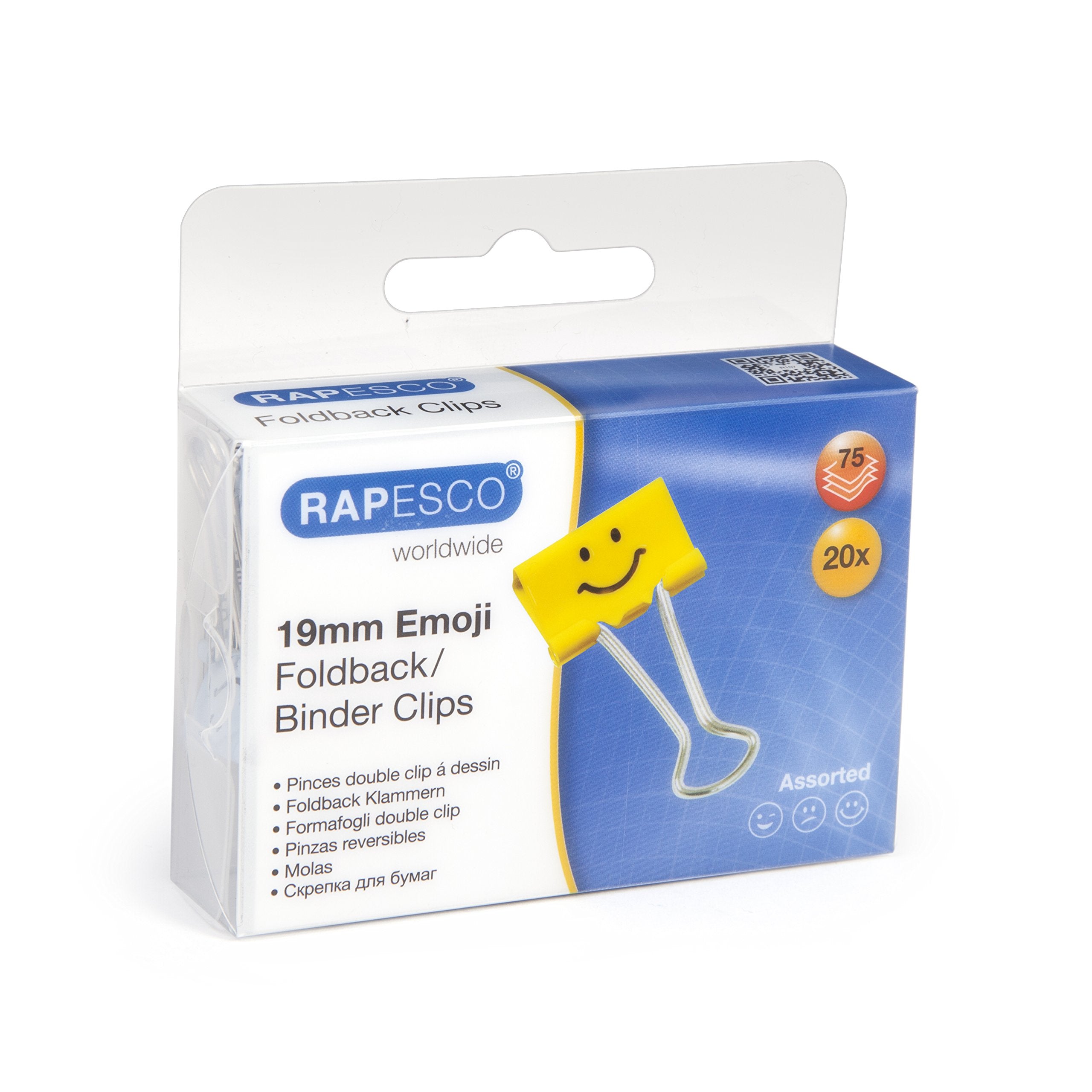 RAPESCO 1351 Fun Foldback Clips - 19mm Capacity, Bright Yellow | Pack of 20