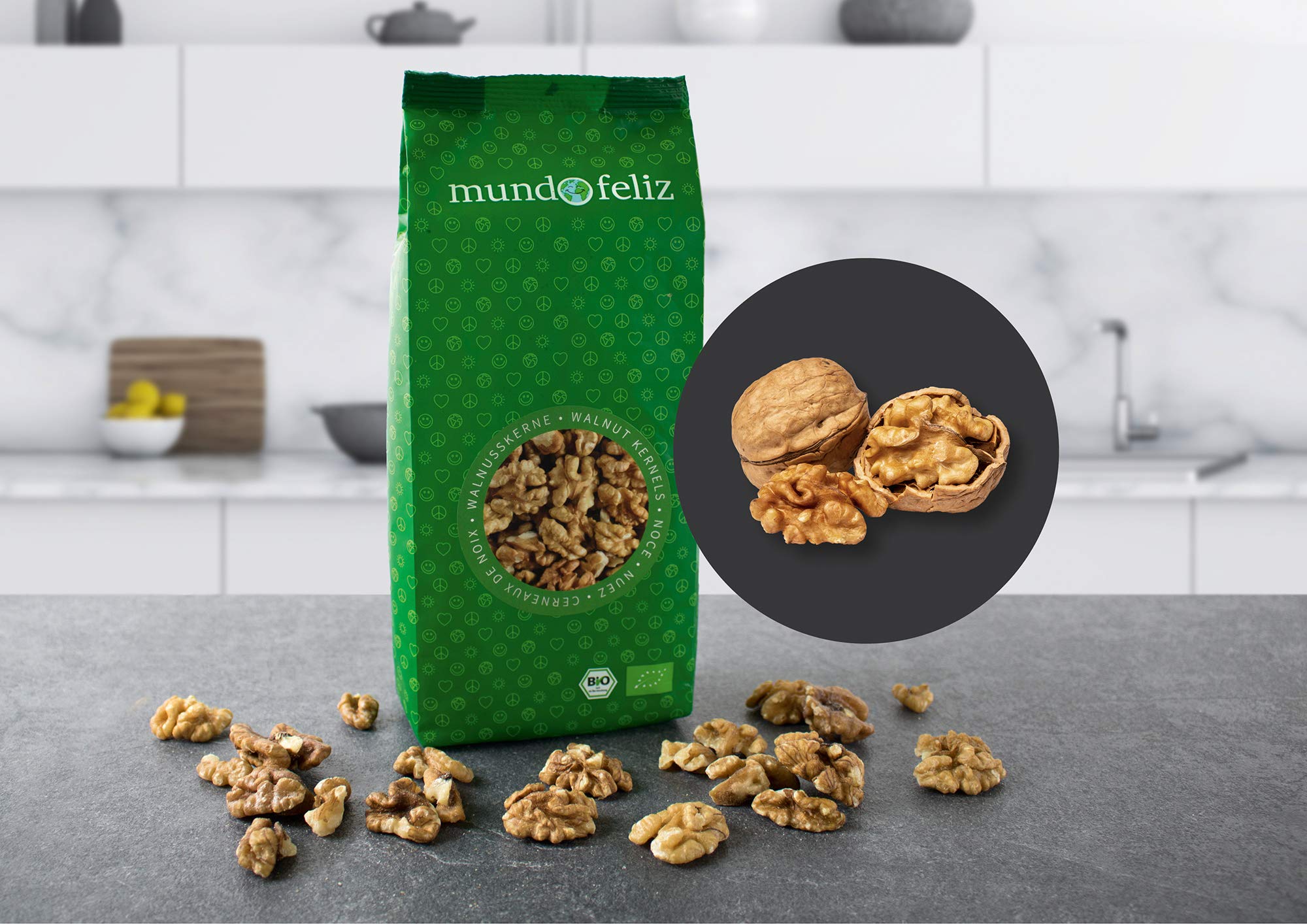 Mundo Feliz Organic Walnut Halves - Raw, Unsalted | 3 x 300 g Pack