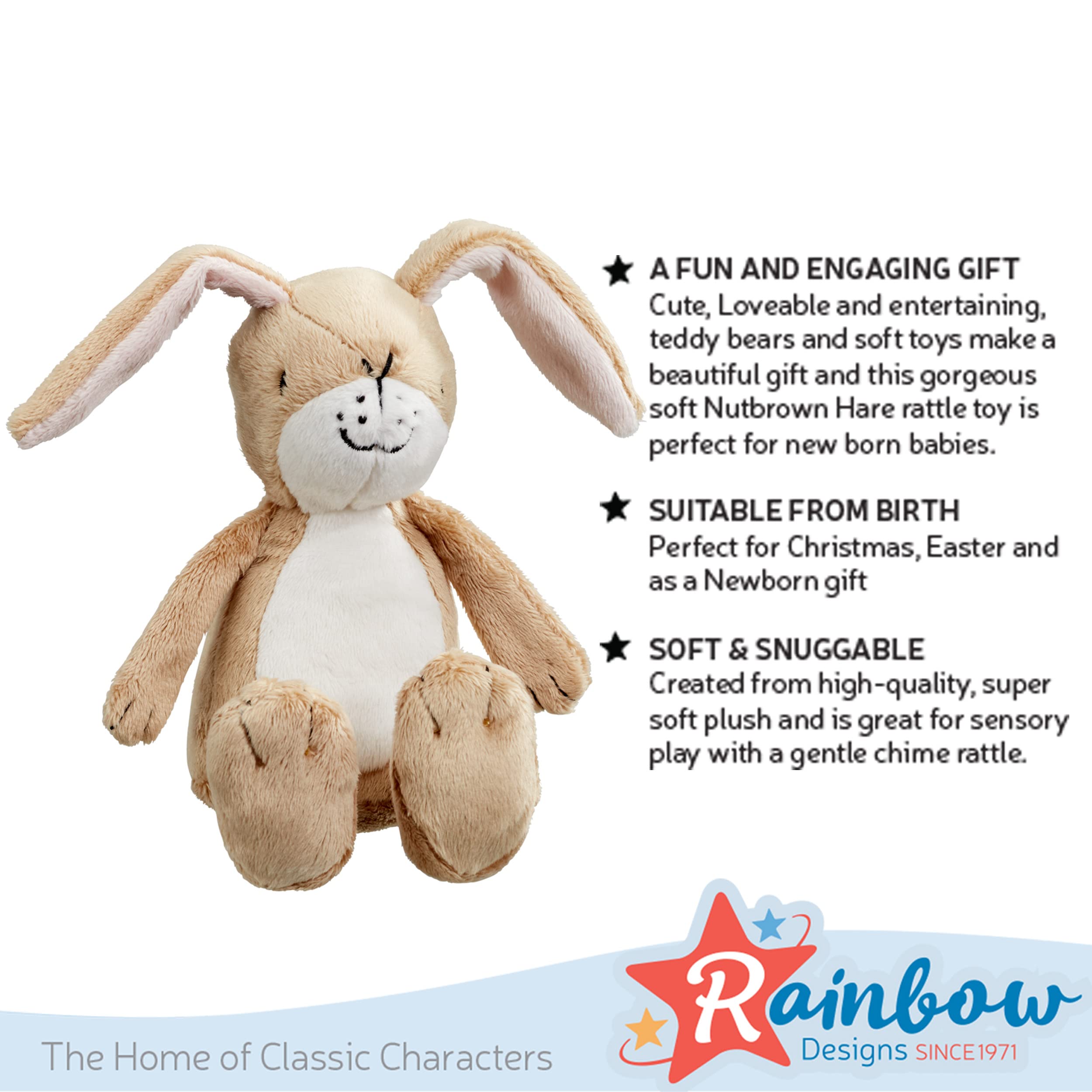 Rainbow Designs Little Nutbrown Hare Rattle Toy - Soft Plush Baby Rattle for Newborns | Ages 1 Month+ 5