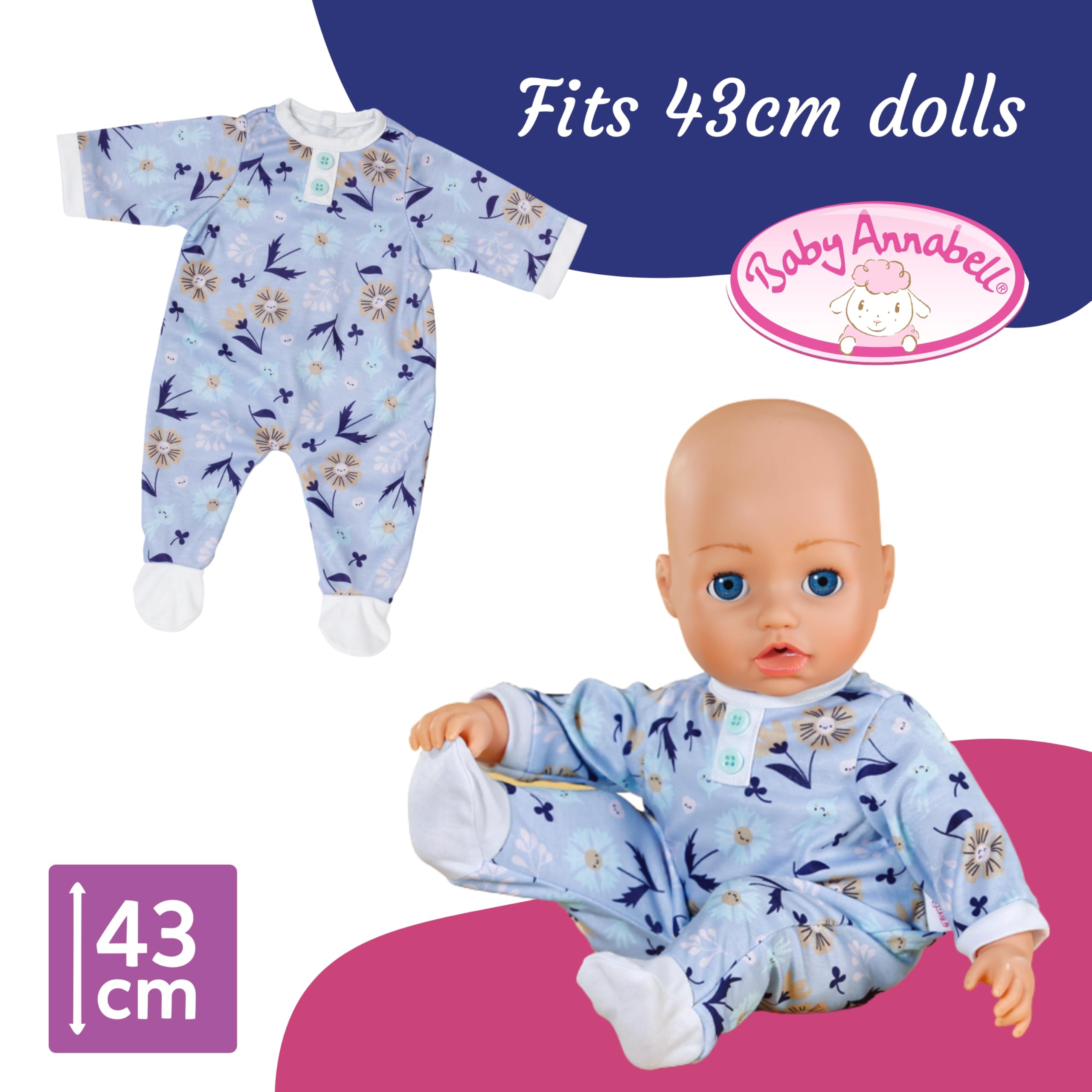 Baby Annabell Blue Romper - Soft Floral Fabric for 43cm Dolls 6